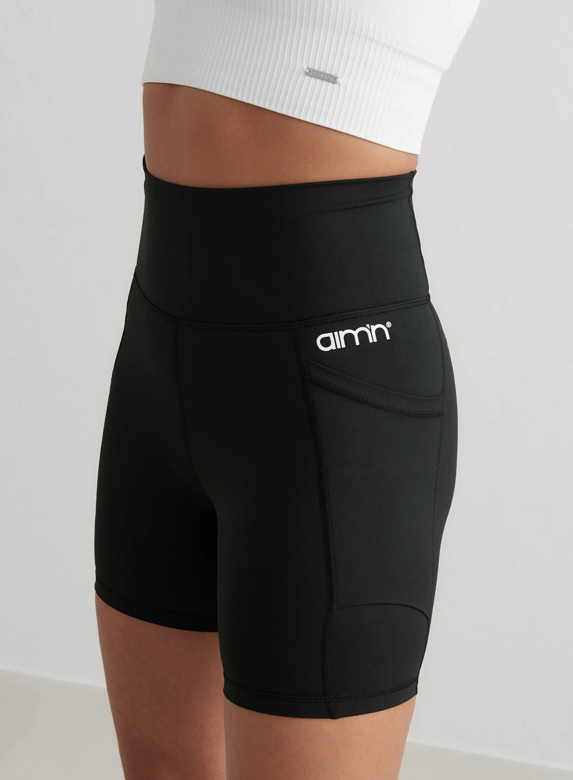 Black Double Pocket Midi Biker Shorts - Image 2