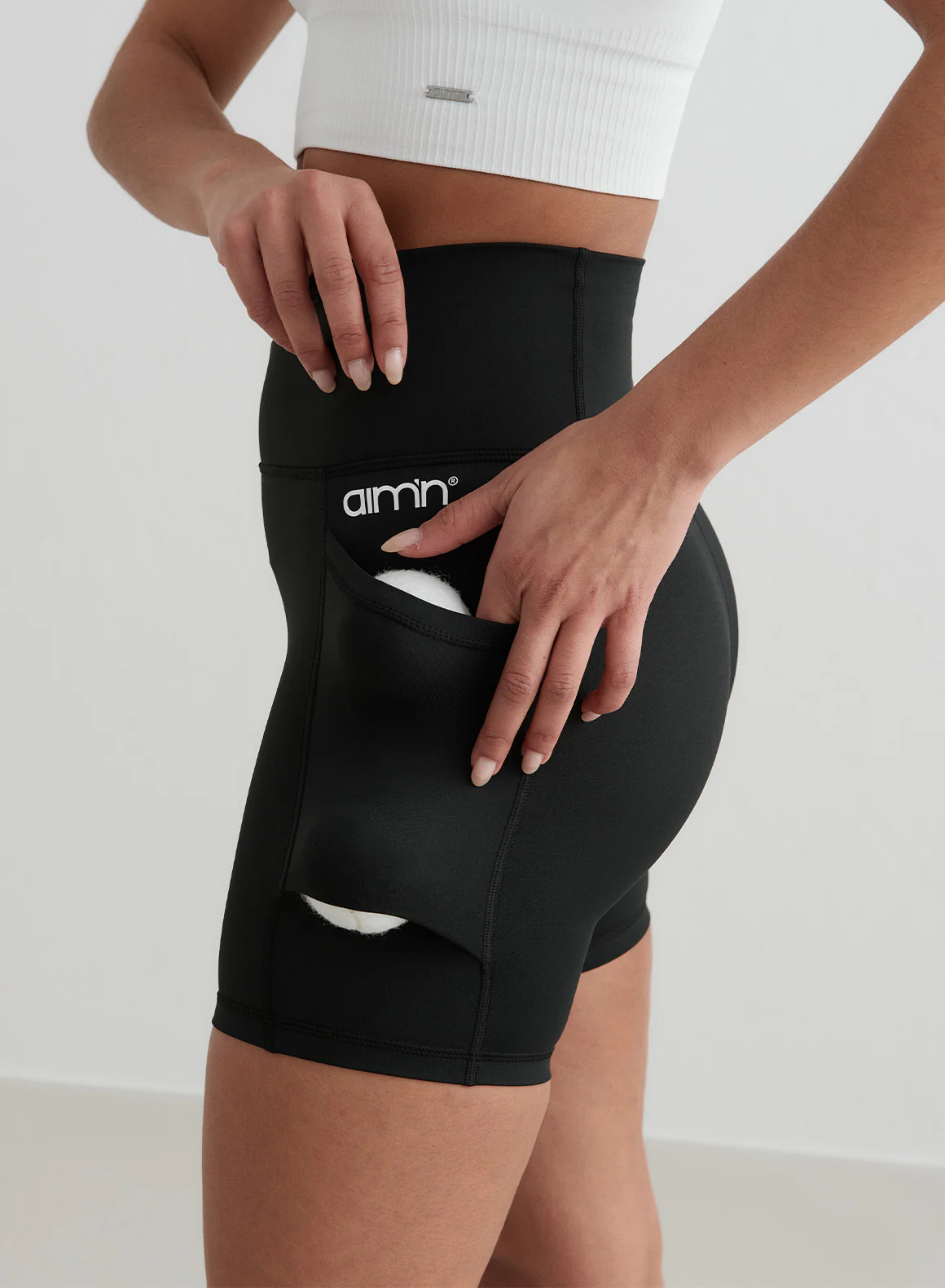 Black Double Pocket Midi Biker Shorts - Image 5