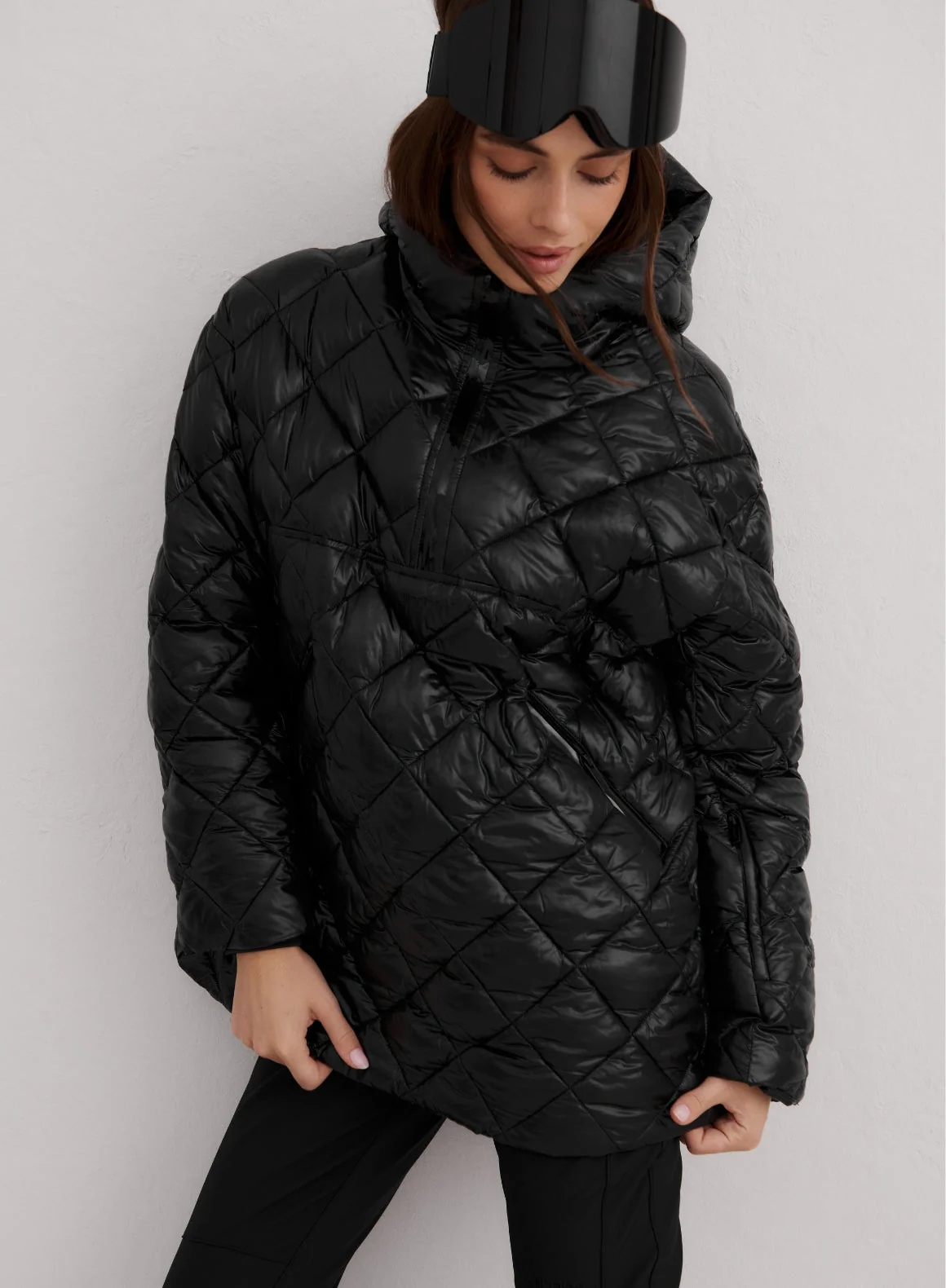 Glossy Black Luxe Quilted Anorak - Image 3