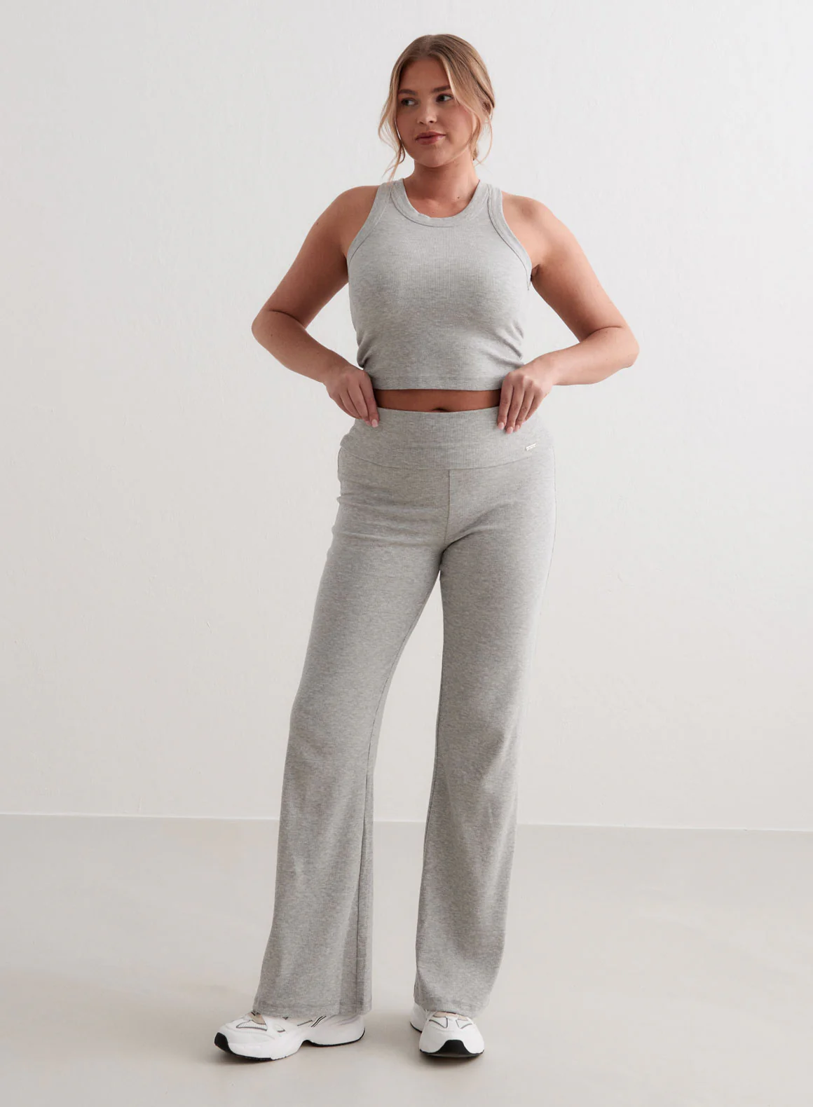 Grey Melange Ease Ribbed Pants - Image 10