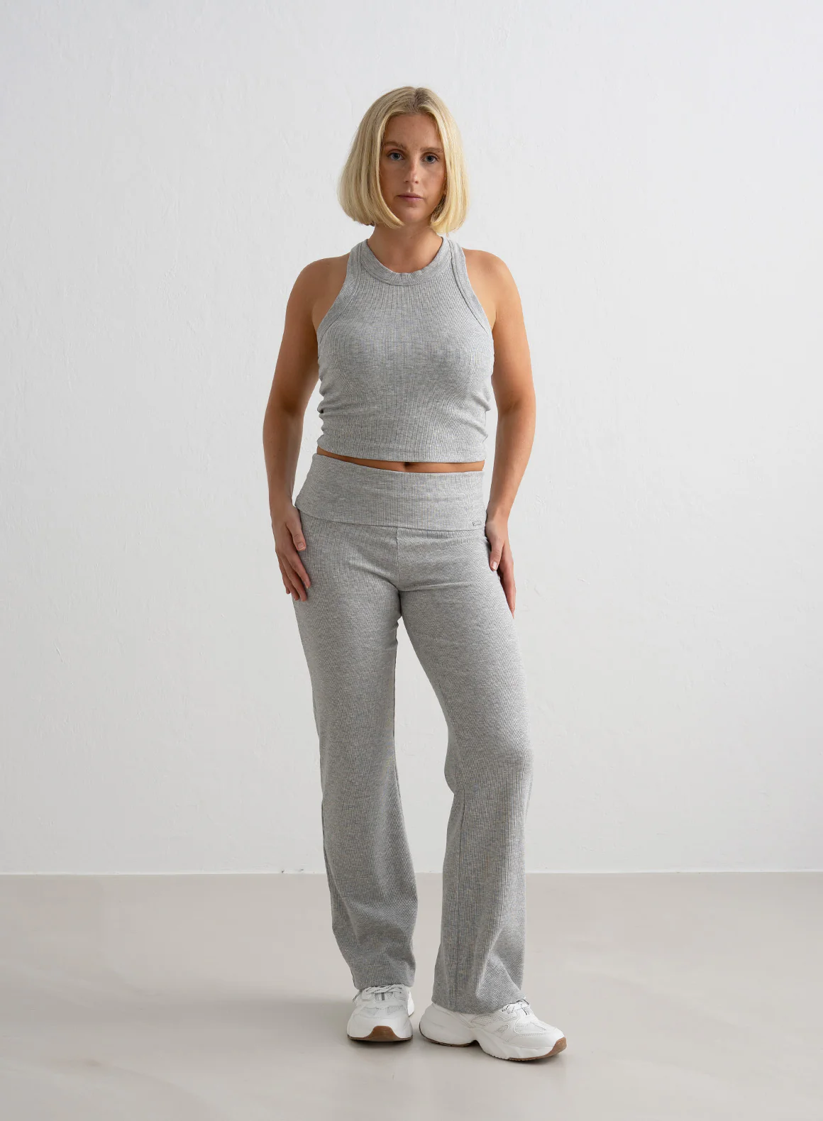 Grey Melange Ease Ribbed Pants - Image 3