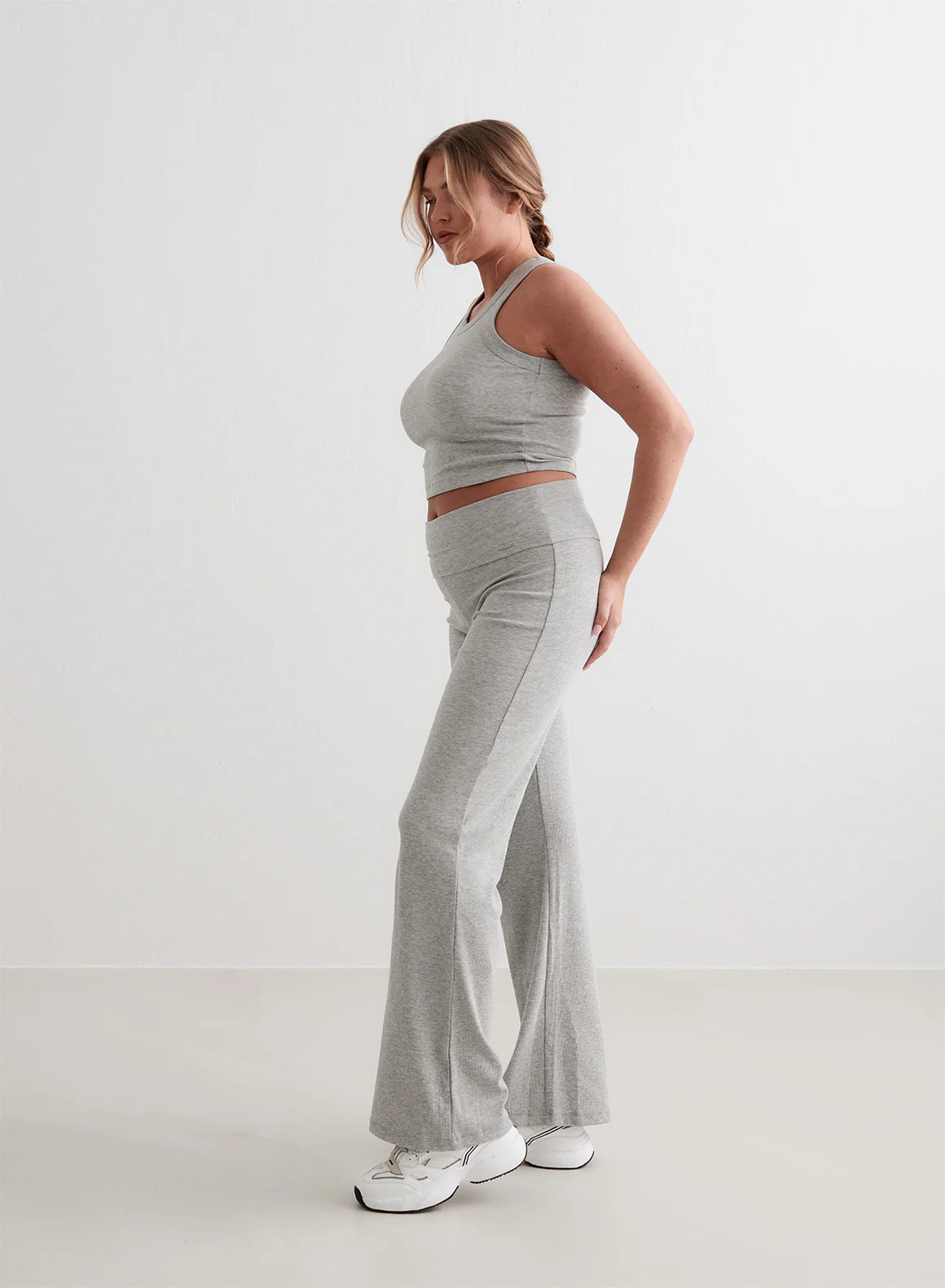 Grey Melange Ease Ribbed Pants - Image 6