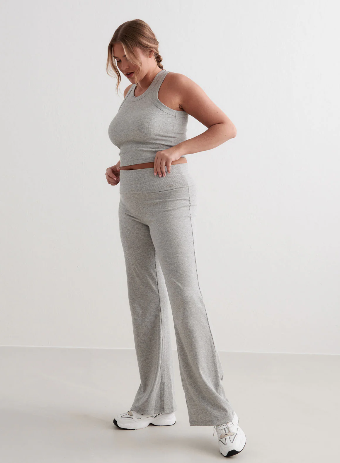 Grey Melange Ease Ribbed Pants - Image 8