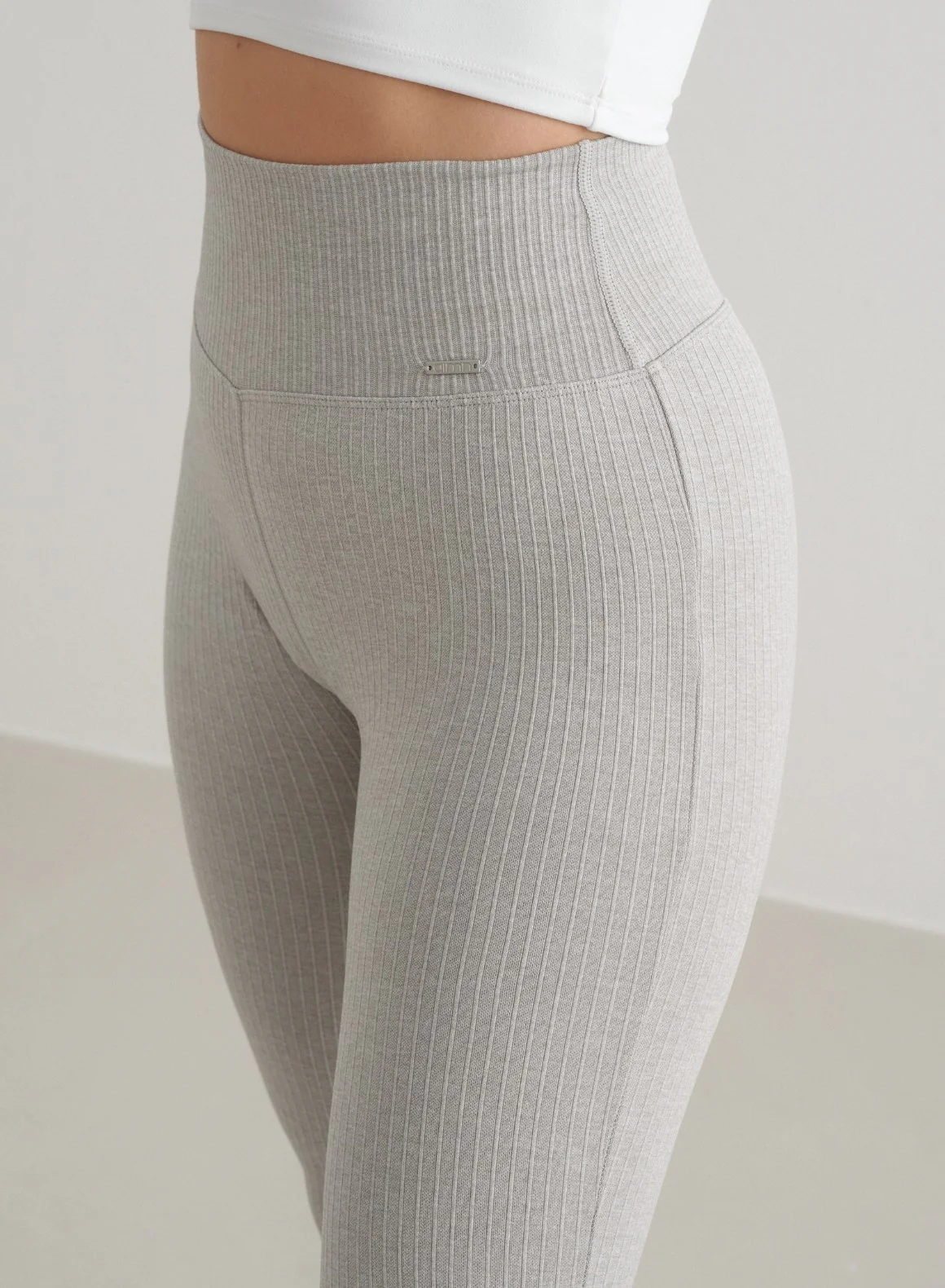 Grey Melange Ribbed Seamless Flare Tights - Image 3