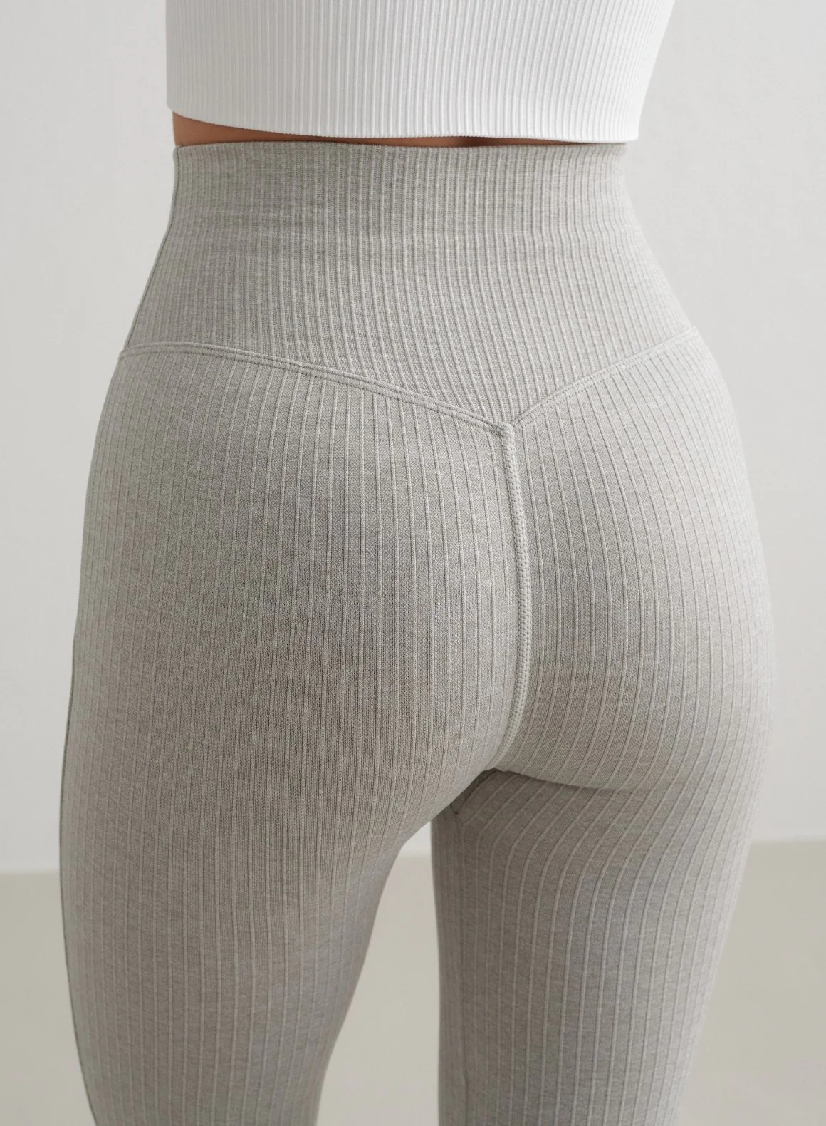 Grey Melange Ribbed Seamless Flare Tights - Image 6