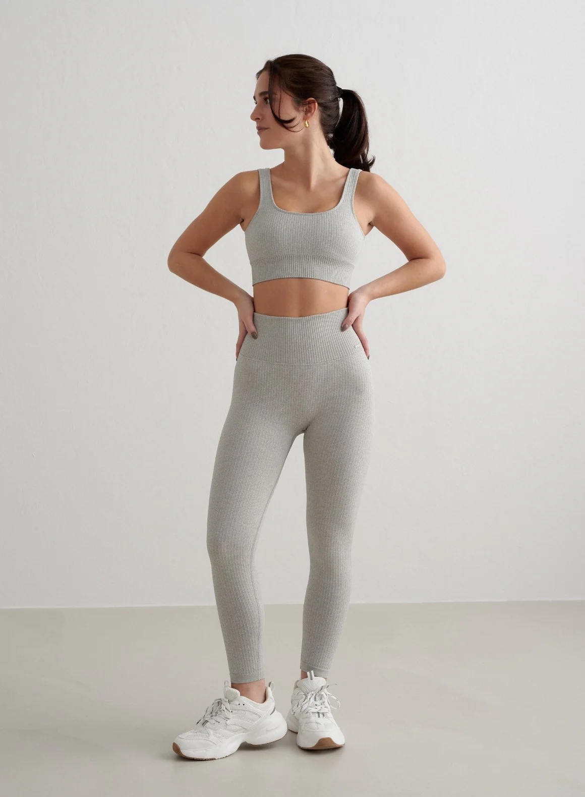 Grey Melange Ribbed Seamless Petite Tights - Image 2