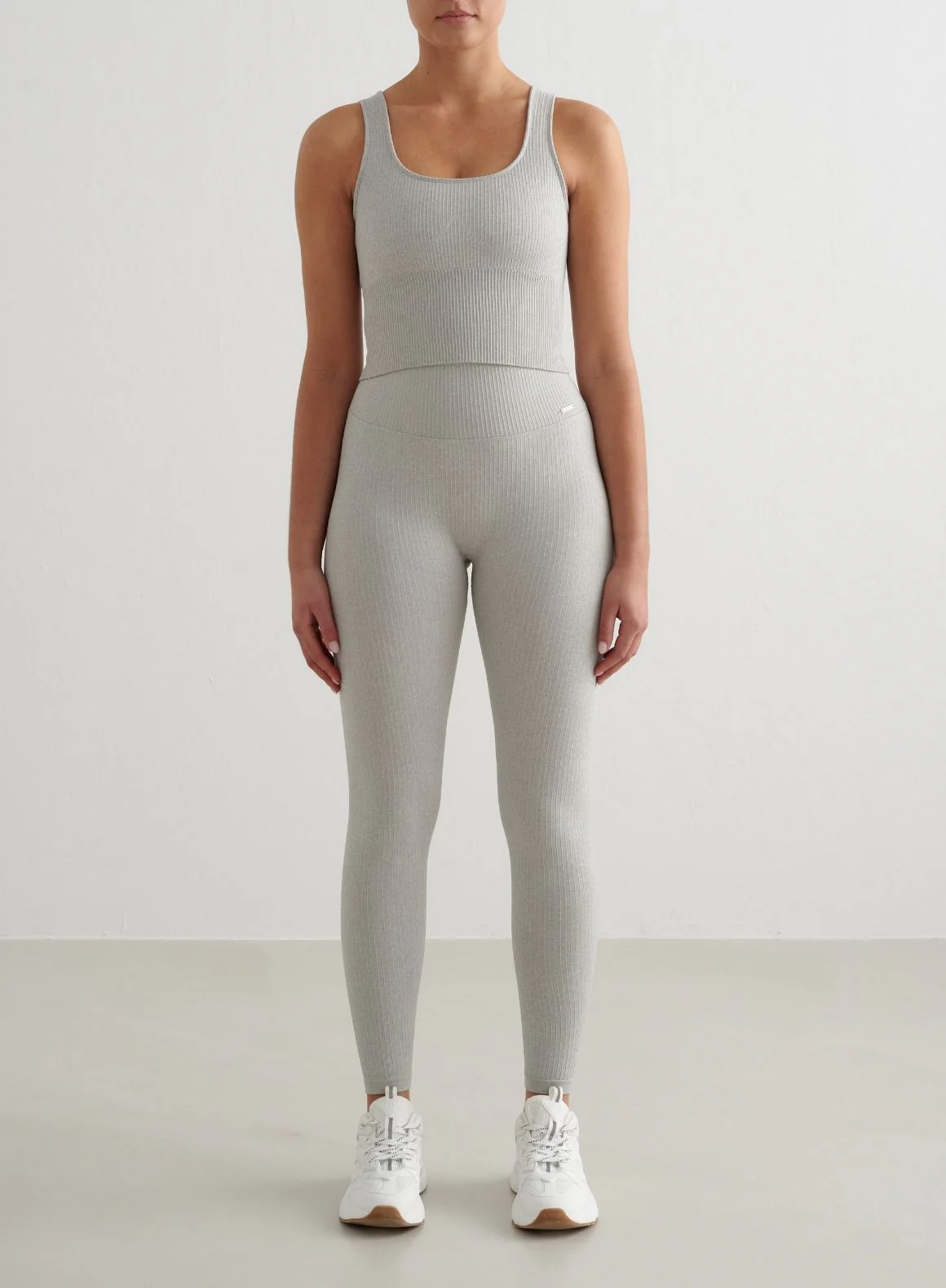 Grey Melange Ribbed Seamless Tights - Image 2