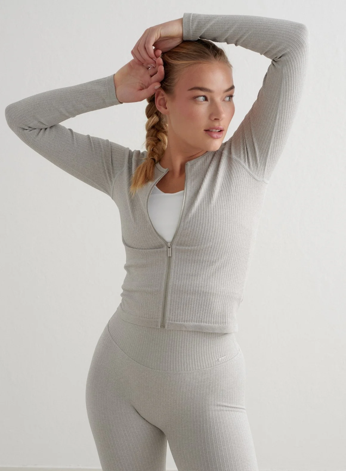 Grey Melange Ribbed Seamless Zip Jacket - Image 3