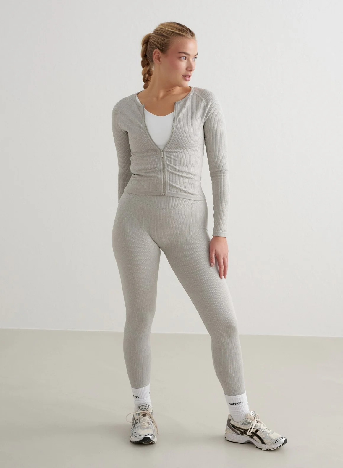 Grey Melange Ribbed Seamless Zip Jacket - Image 5