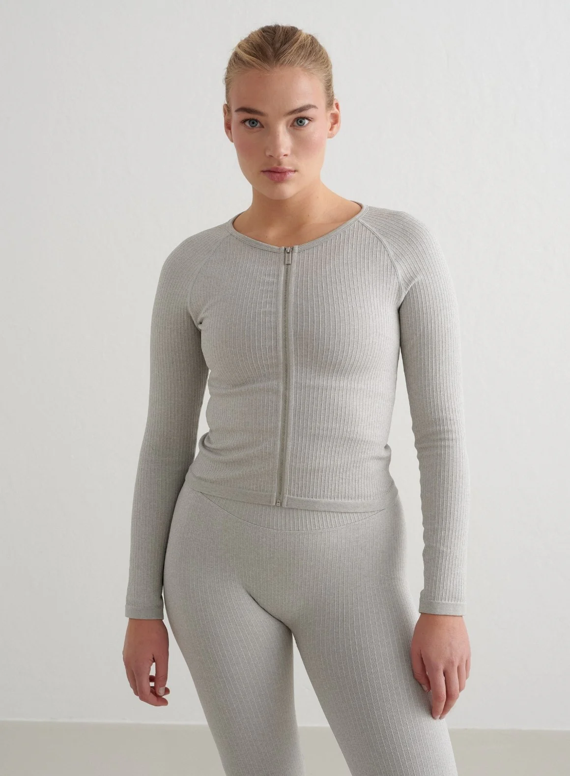 Grey Melange Ribbed Seamless Zip Jacket - Image 6
