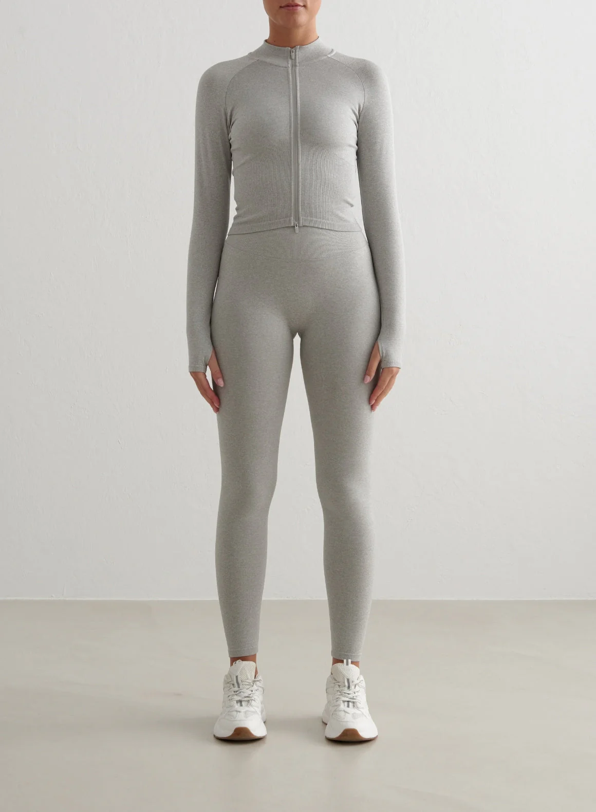Grey Melange Shape Seamless Zip Jacket - Image 3