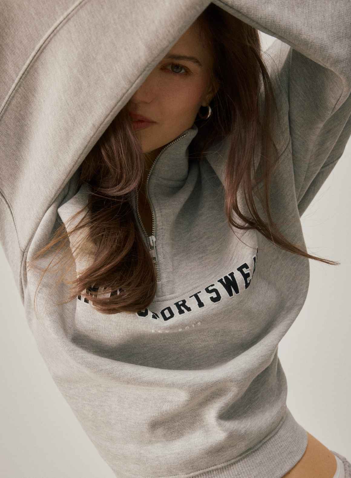 Grey Melange Varsity Sweat Half Zip - Image 7