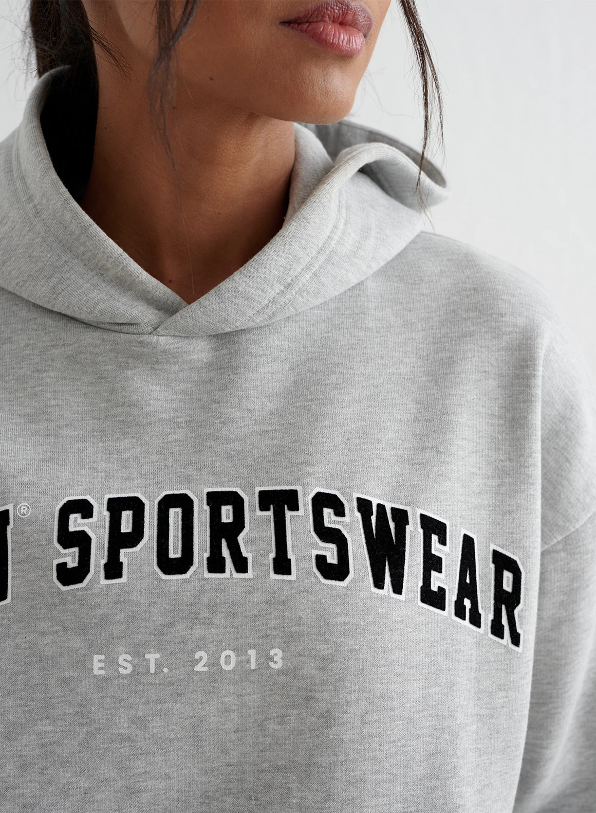 Grey Melange Varsity Sweat Hood - Image 3