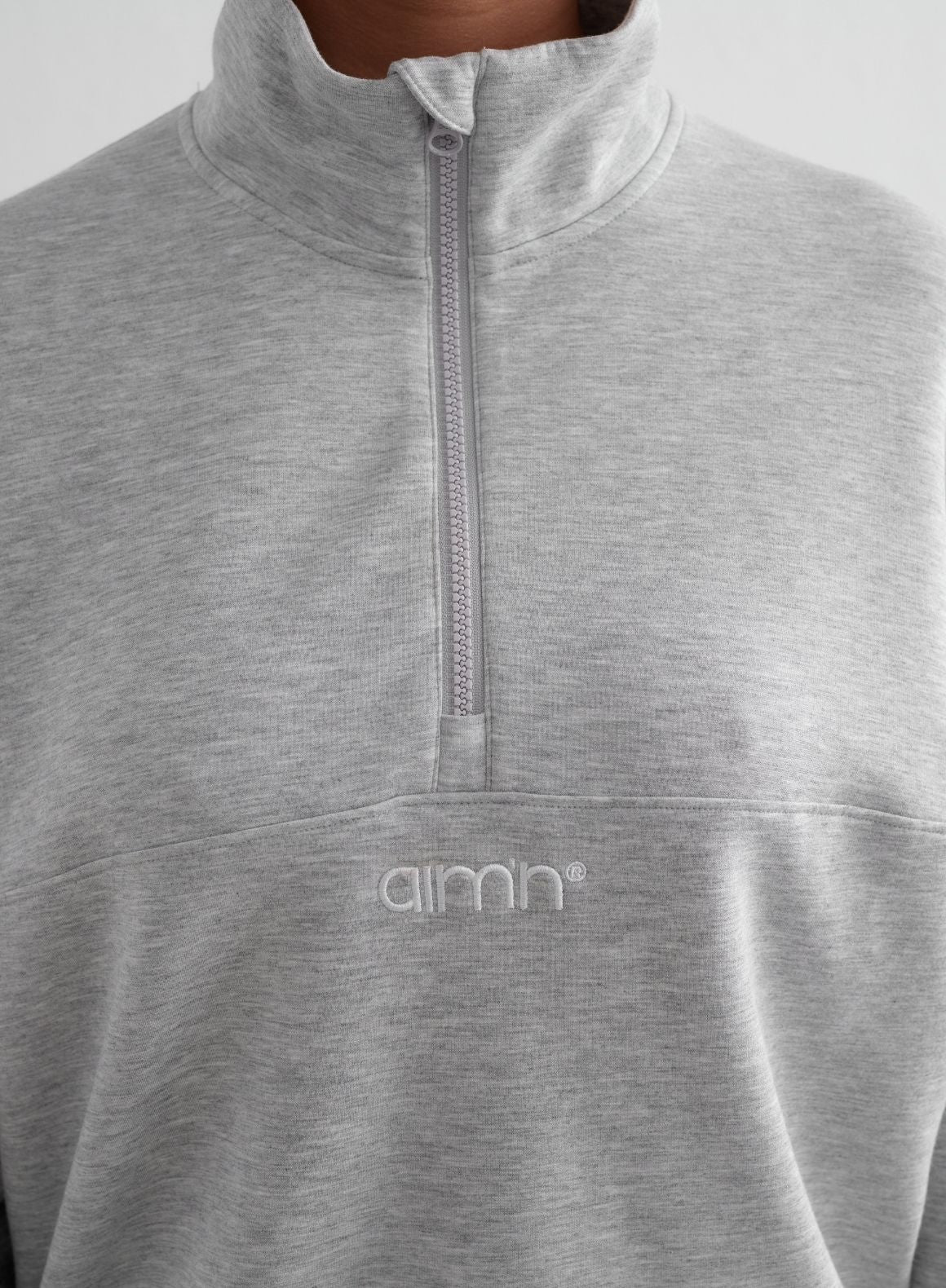 Light Grey Melange Comfy Modal Half Zip - Image 6