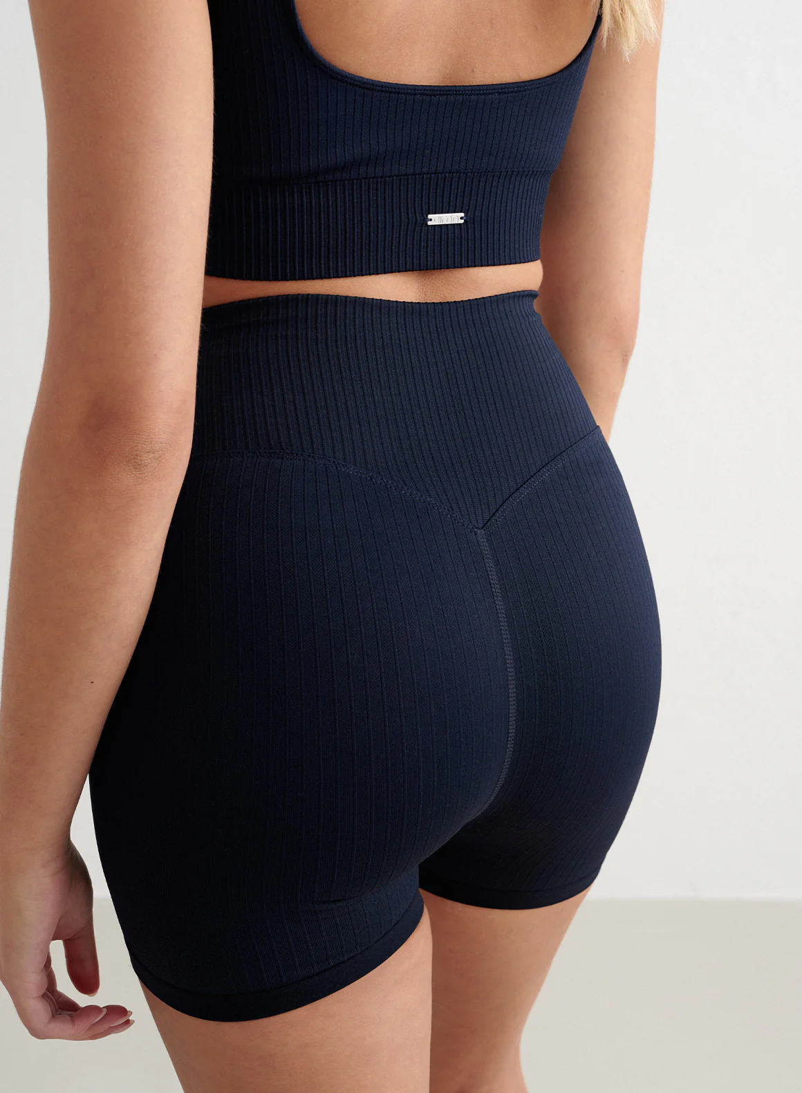 Navy Ribbed Midi Biker Shorts - Image 7