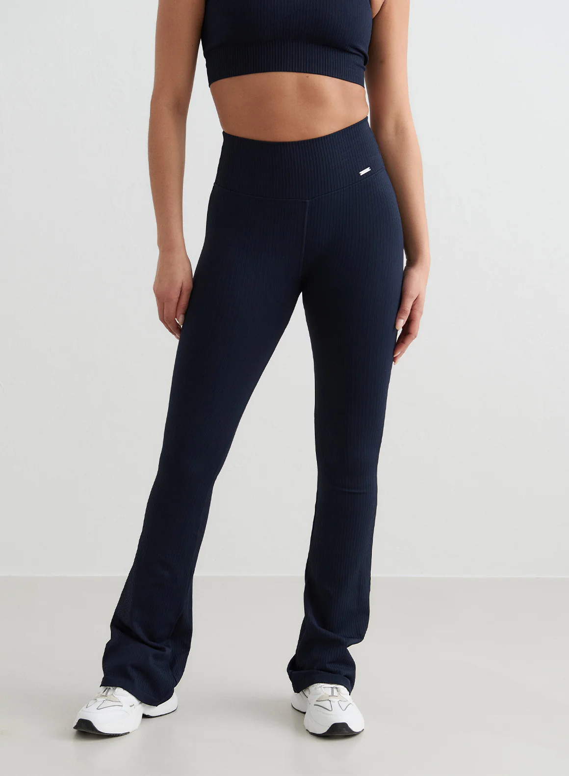 Navy Ribbed Seamless Flare Tights - Image 3