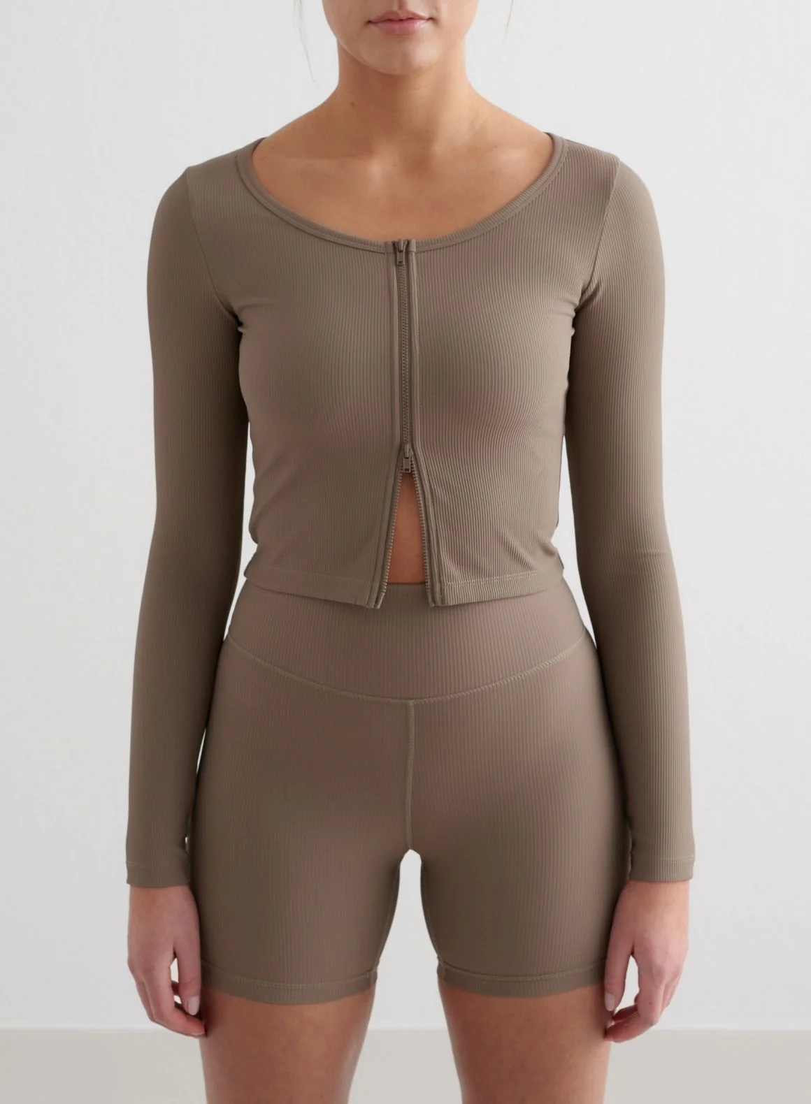 Nougat Ribbed Performance Zipped Cardigan