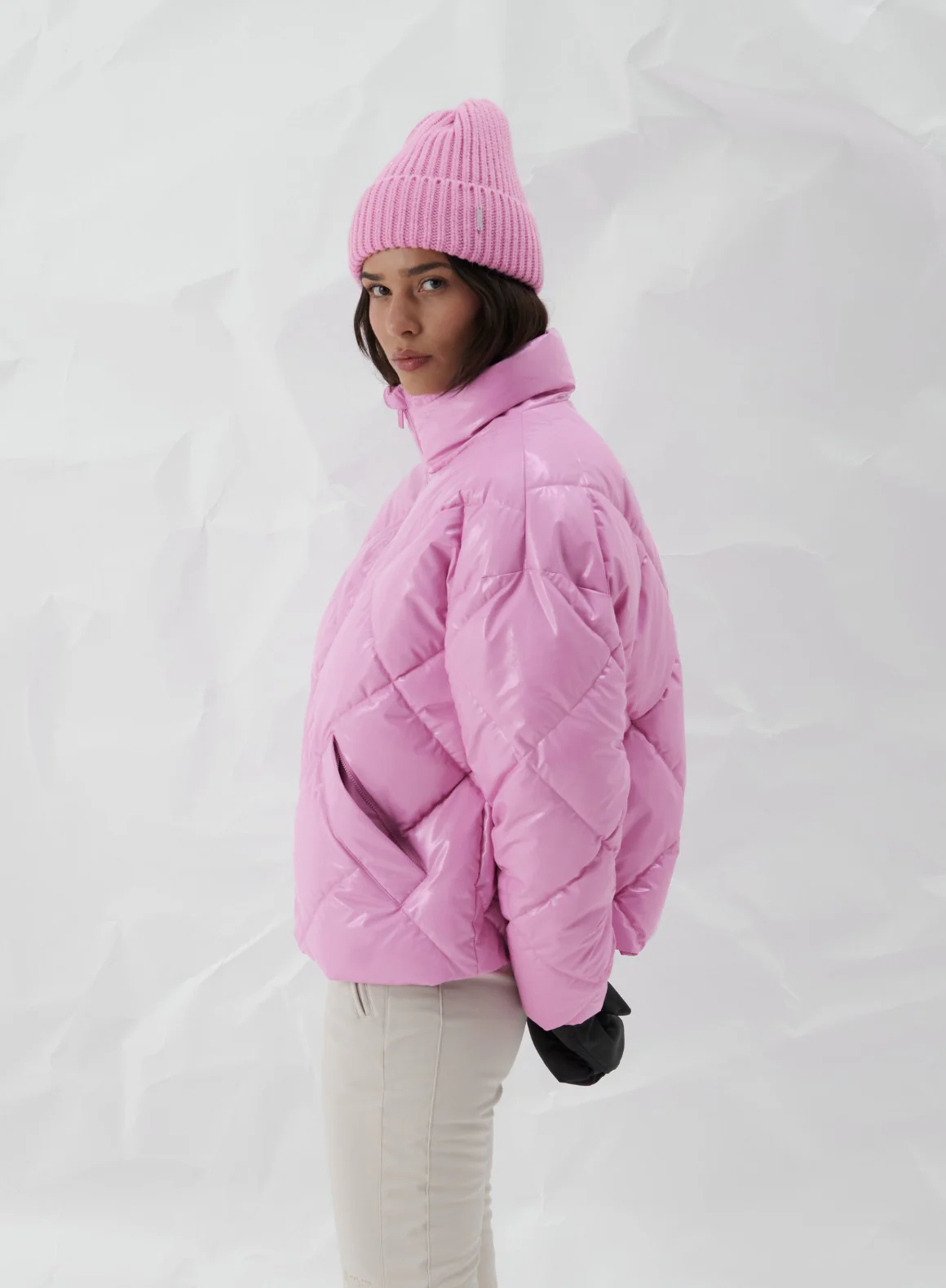 Peony Pink Diamond Quilt Puffer Jacket - Image 2