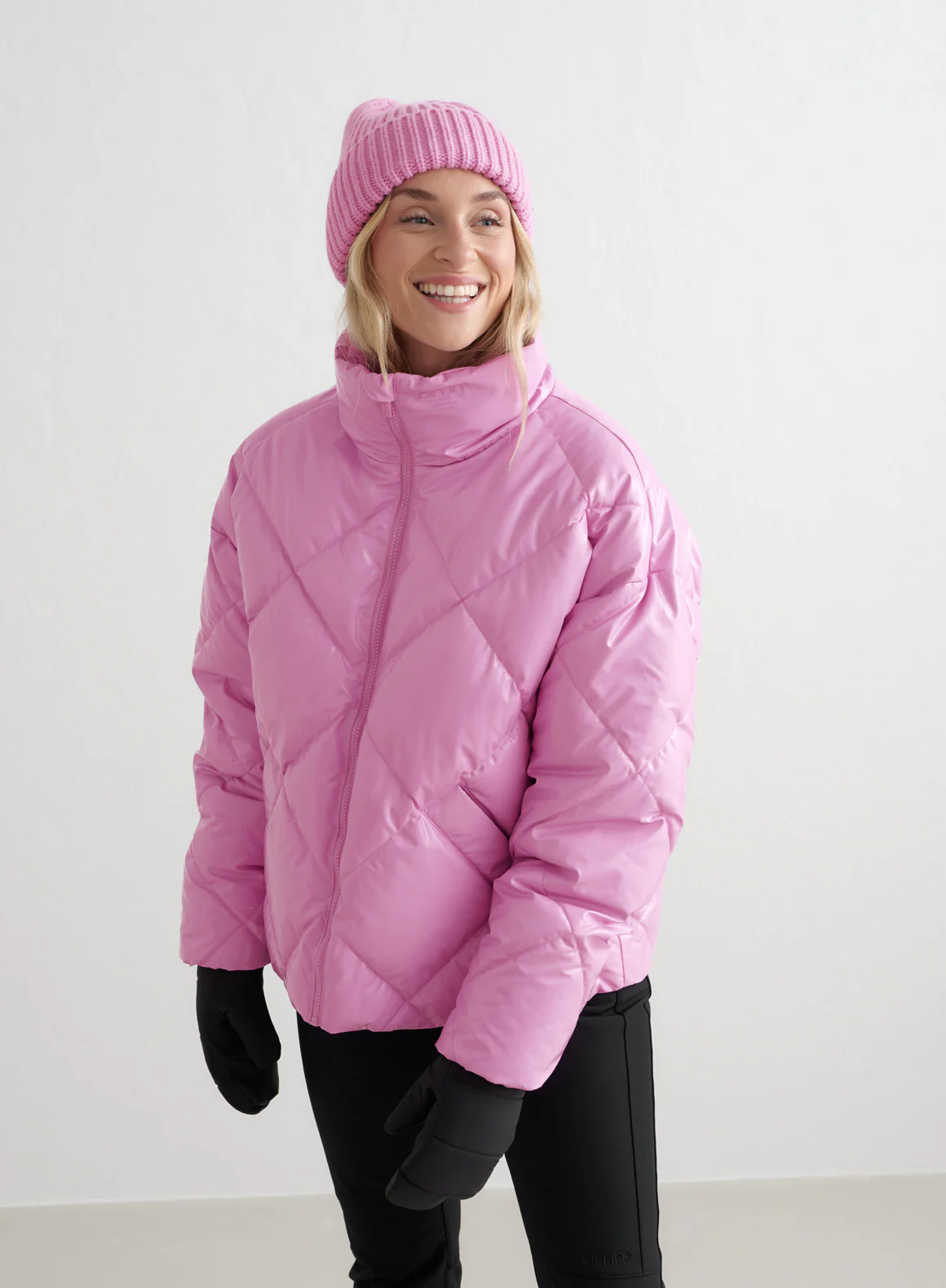 Peony Pink Diamond Quilt Puffer Jacket - Image 3