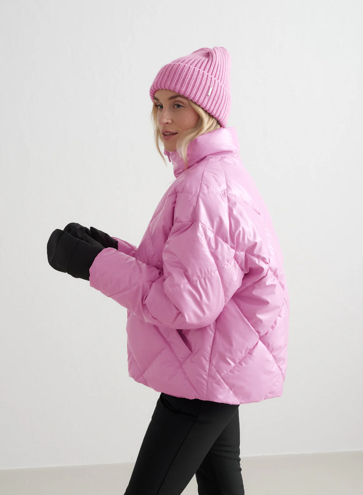 Peony Pink Diamond Quilt Puffer Jacket - Image 4