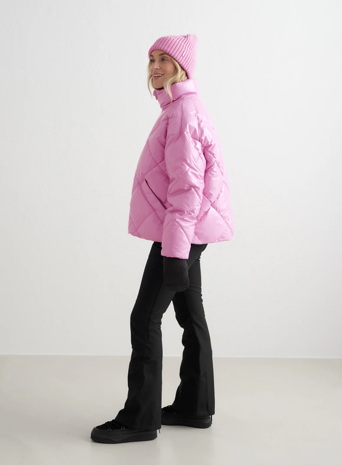 Peony Pink Diamond Quilt Puffer Jacket - Image 6