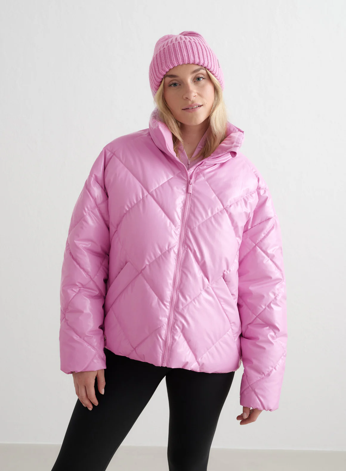 Peony Pink Diamond Quilt Puffer Jacket - Image 7