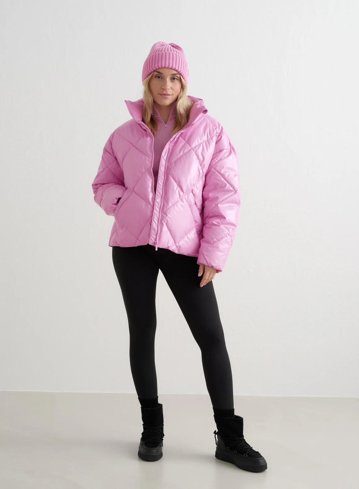Peony Pink Diamond Quilt Puffer Jacket - Image 8