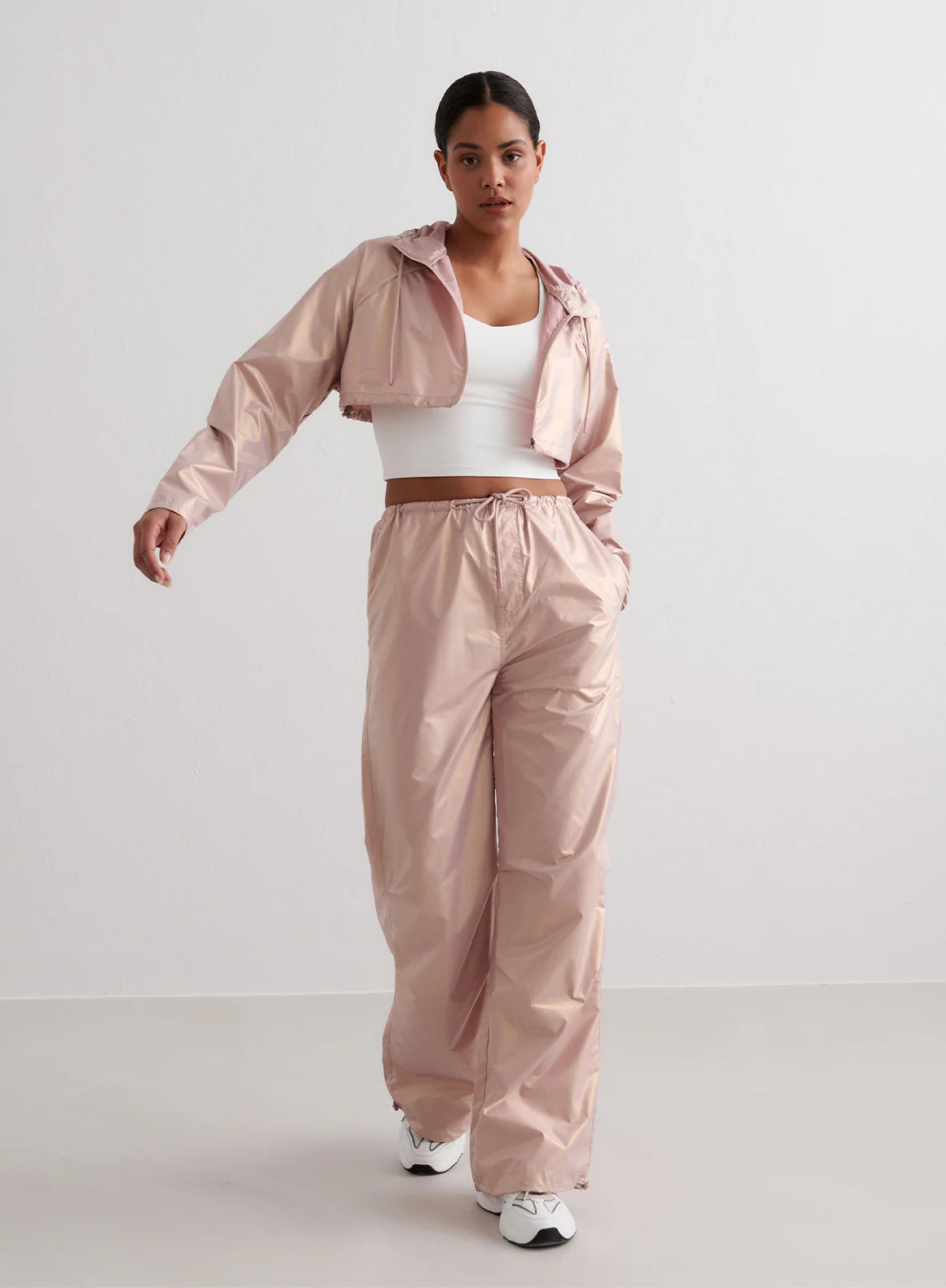 Rosé Metallic Plain Parachute Pants - Image 3