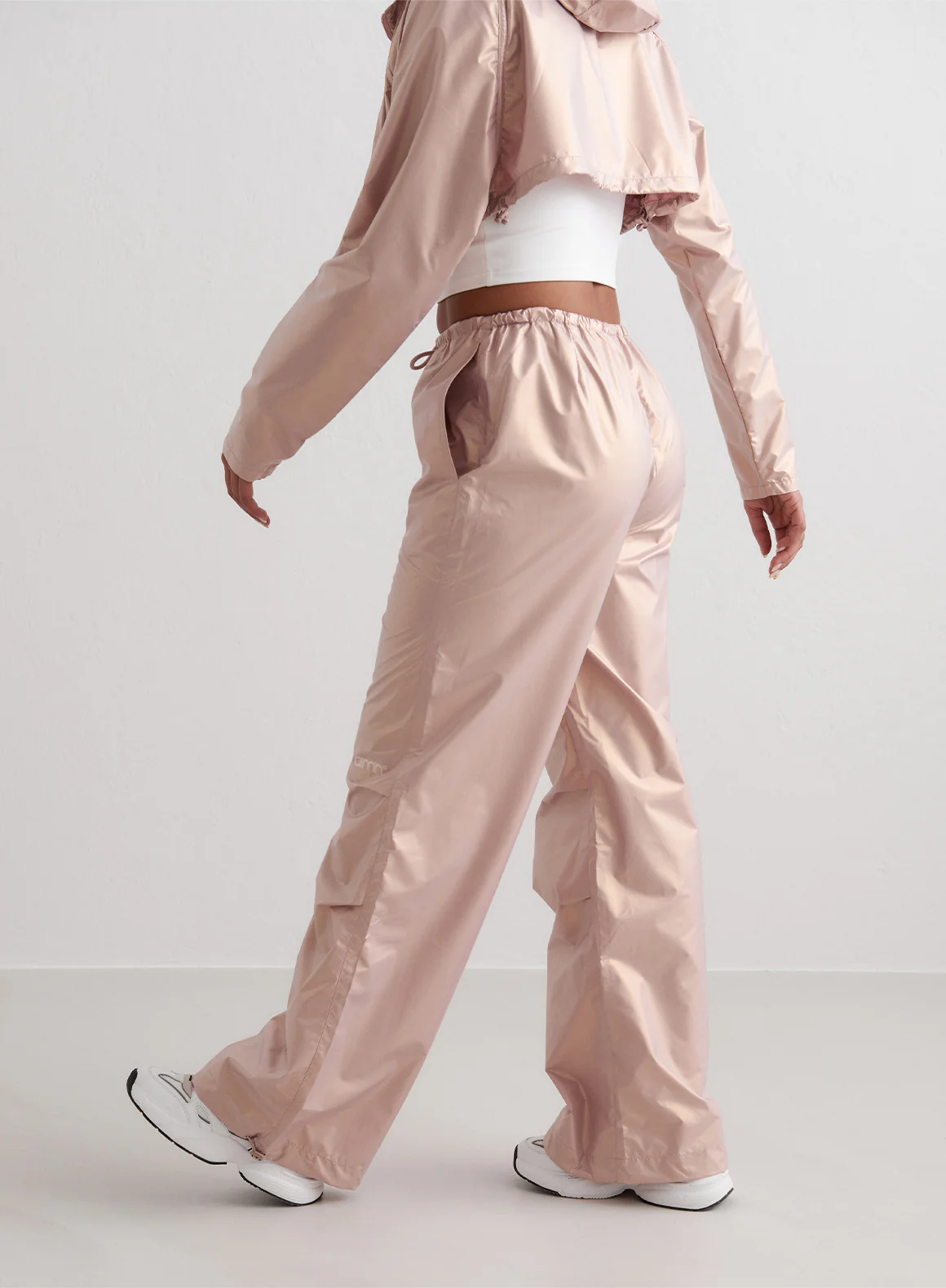 Rosé Metallic Plain Parachute Pants - Image 4