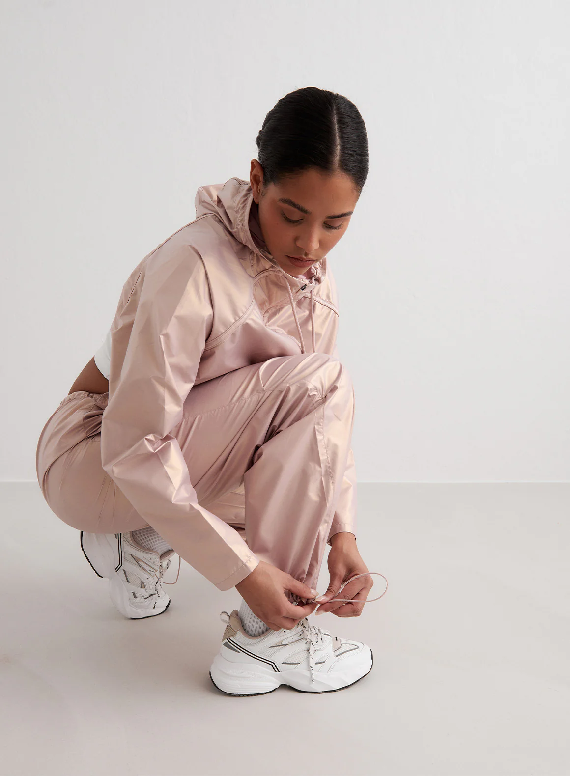 Rosé Metallic Plain Parachute Pants - Image 5
