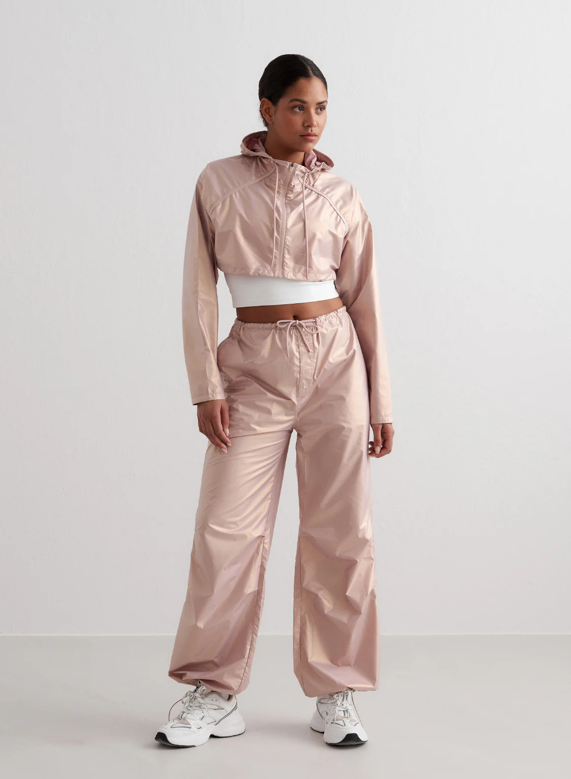 Rosé Metallic Plain Parachute Pants - Image 6