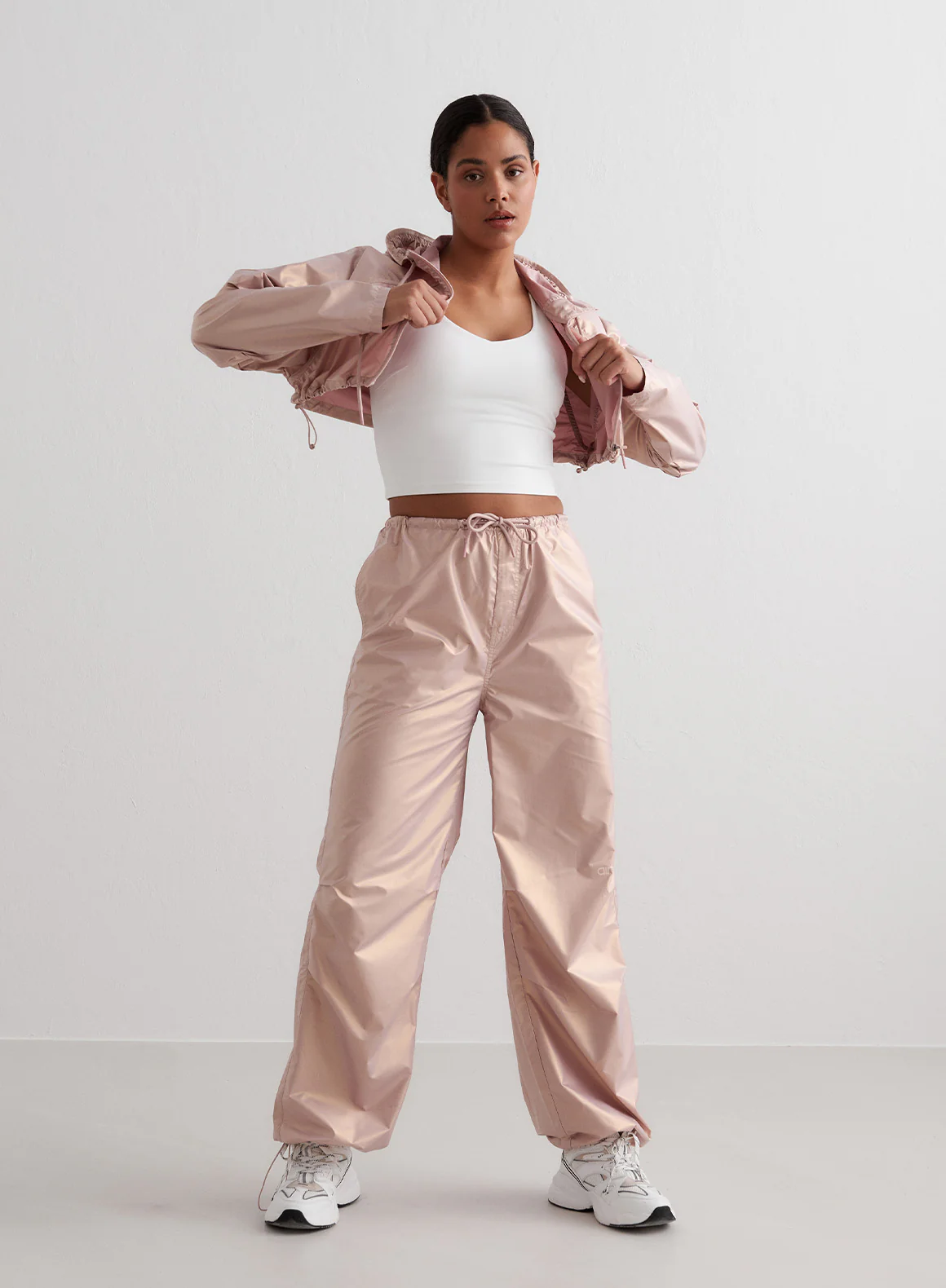 Rosé Metallic Plain Parachute Pants - Image 8