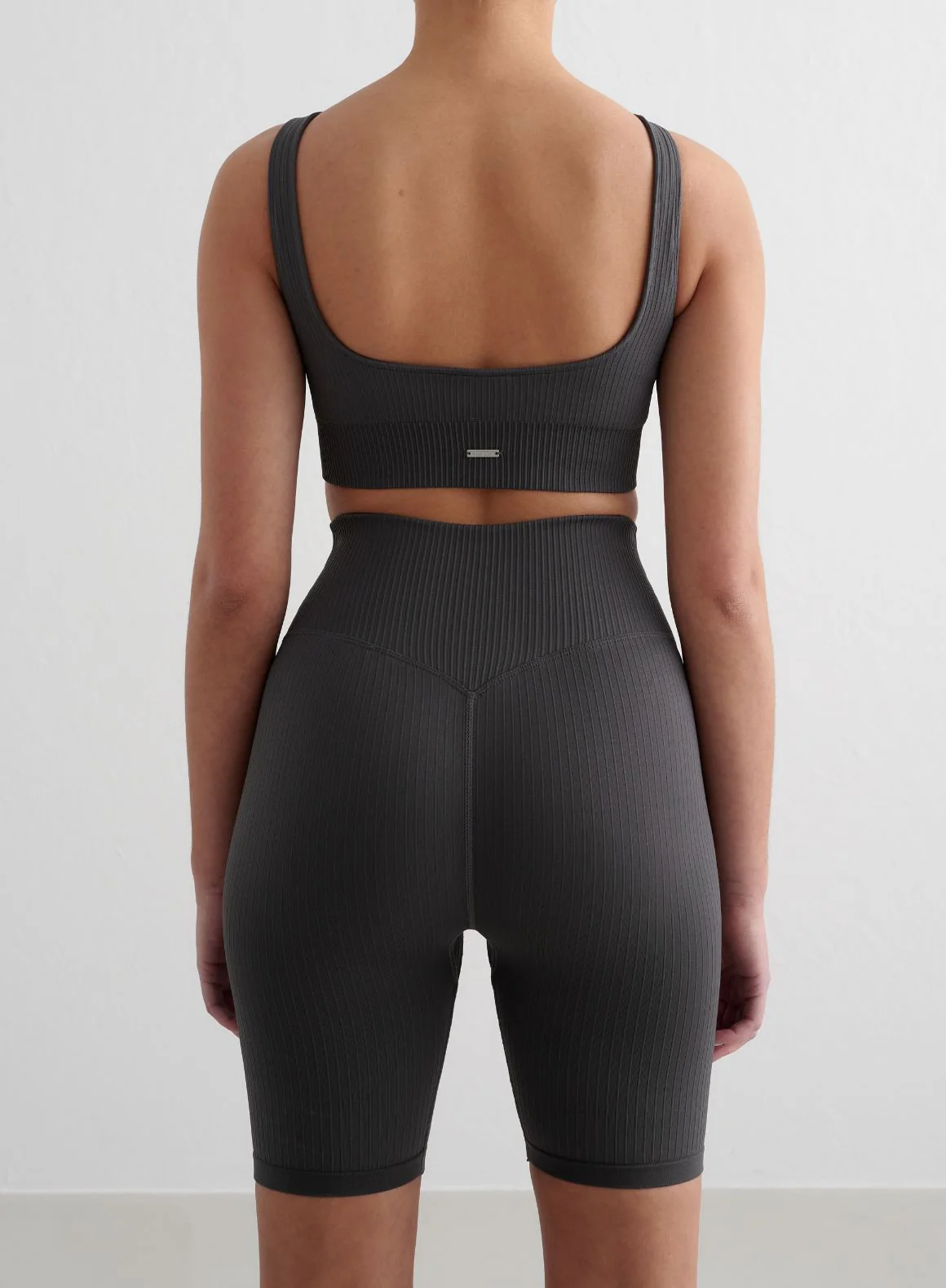 Shadow Grey Ribbed Seamless Biker Shorts - Image 4