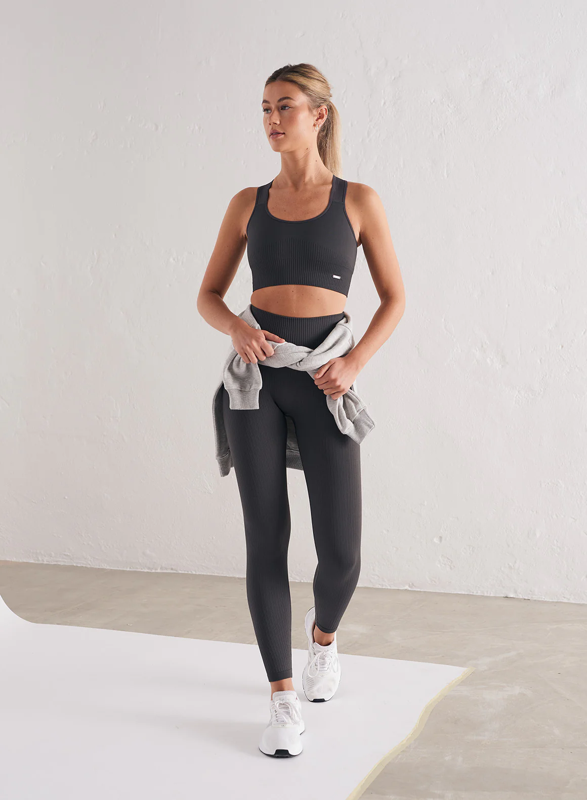 Shadow Grey Ribbed Seamless High Support Bra - Image 4