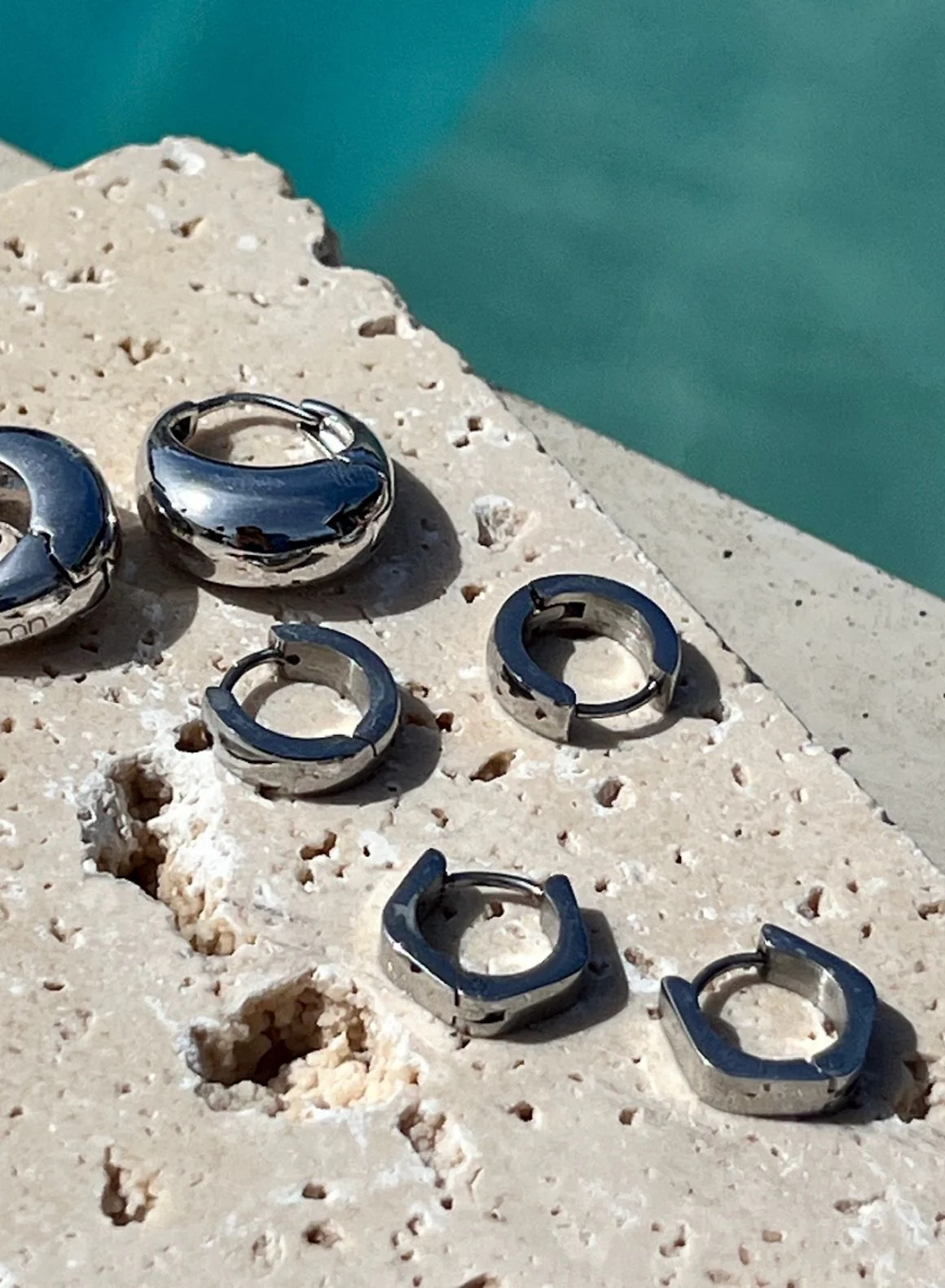 Silver Waterproof Angle Hoop Earrings - Image 3
