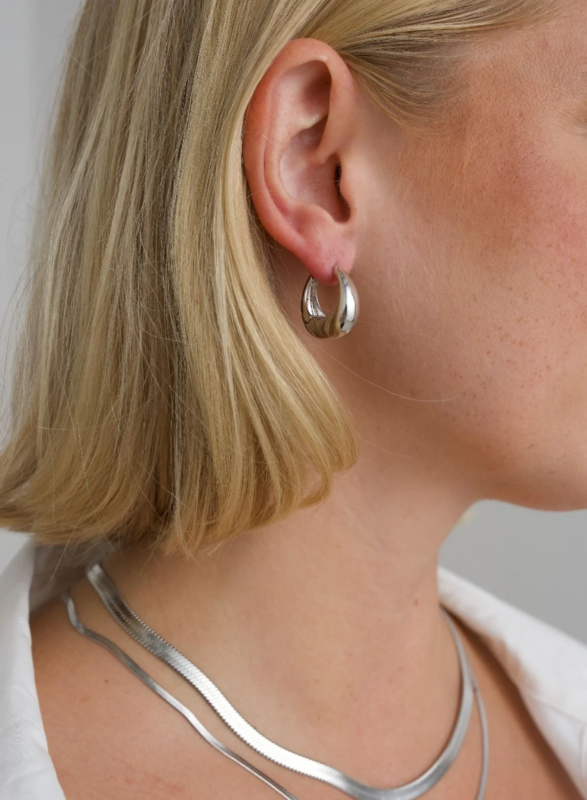 Silver Waterproof Drop Hoop Earrings - Image 2