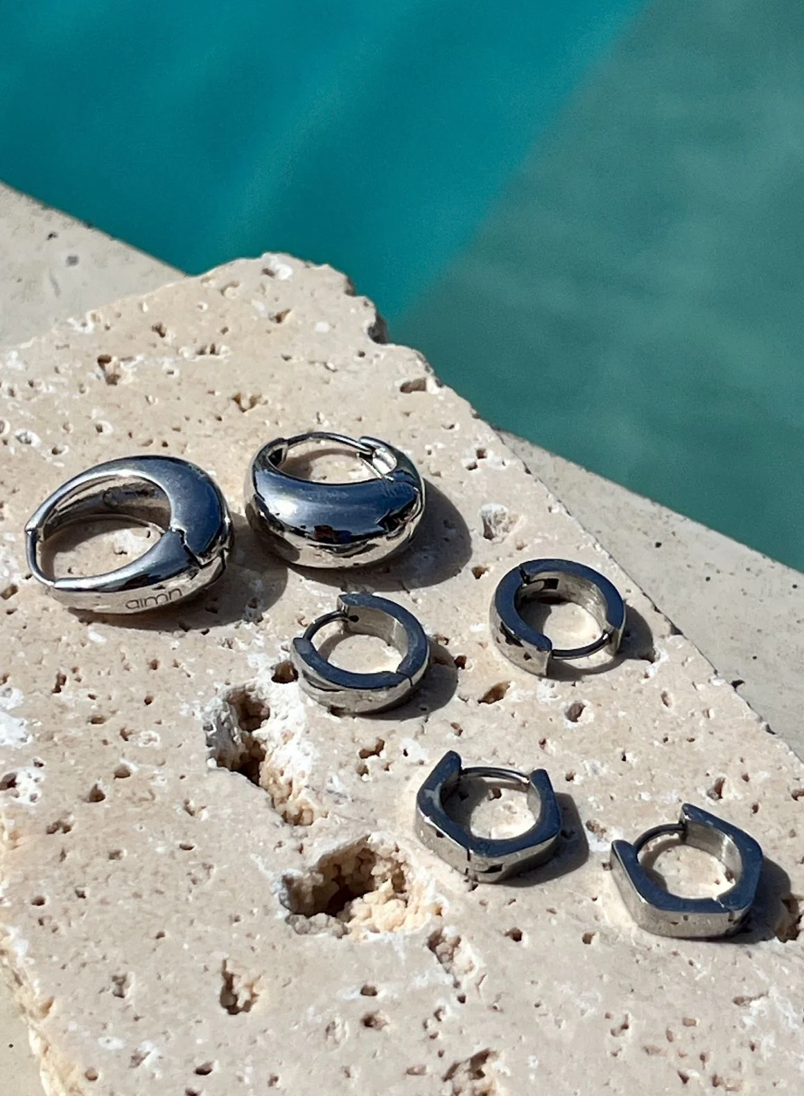 Silver Waterproof Drop Hoop Earrings - Image 5