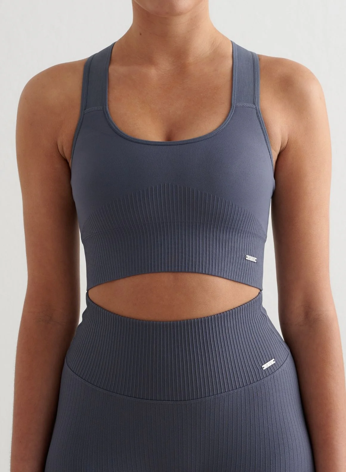 Storm Blue Ribbed Seamless Biker & High Support Bra Set - Image 3