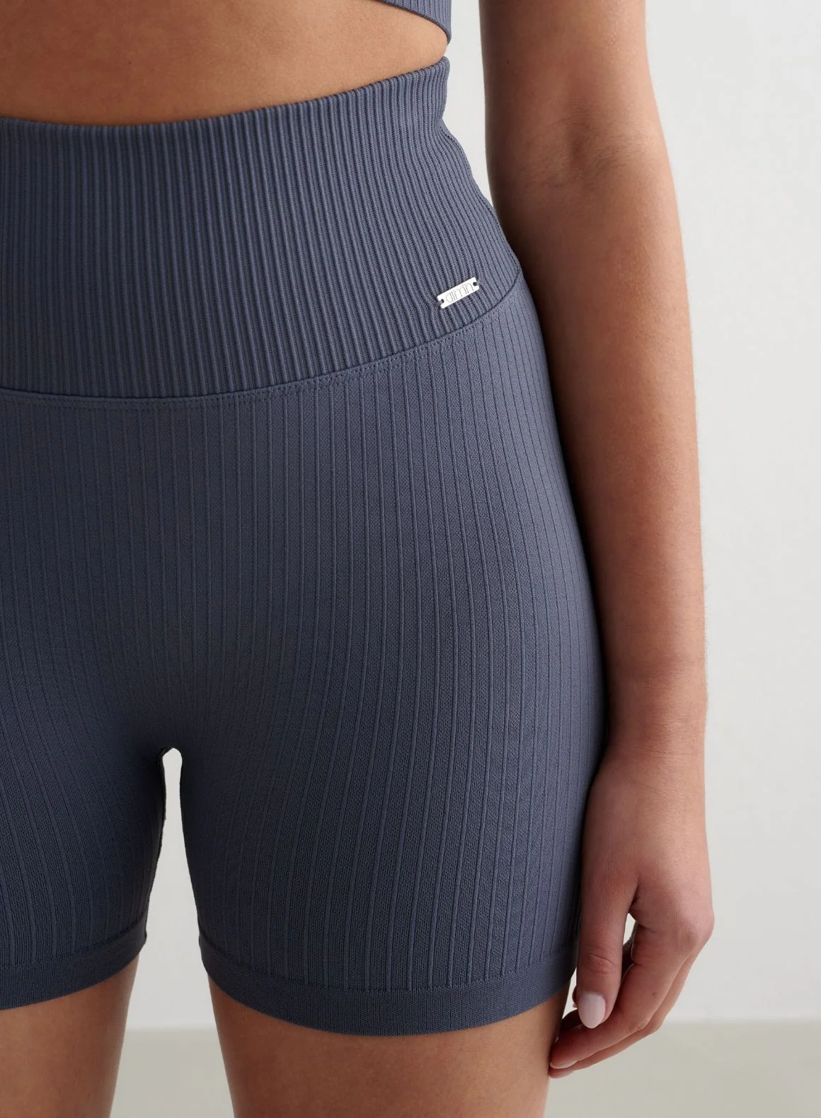 Storm Blue Ribbed Seamless Biker & High Support Bra Set - Image 4
