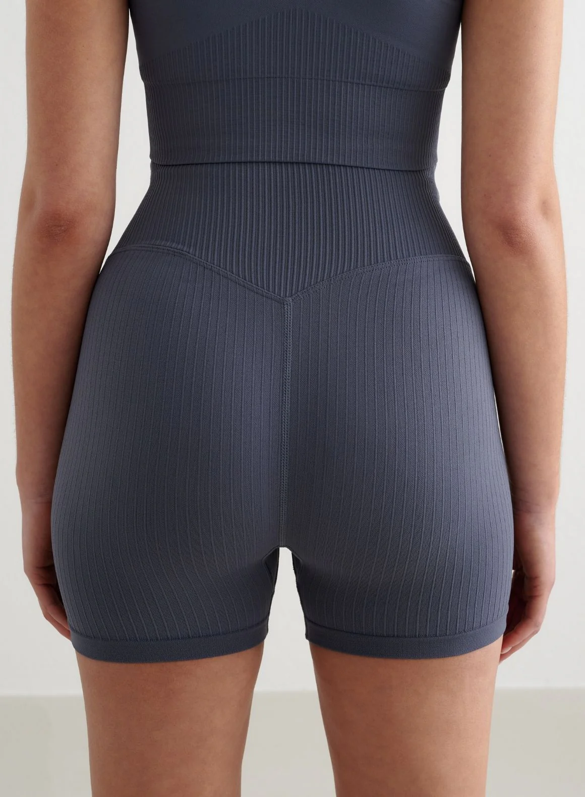 Storm Blue Ribbed Seamless Biker & High Support Bra Set - Image 6