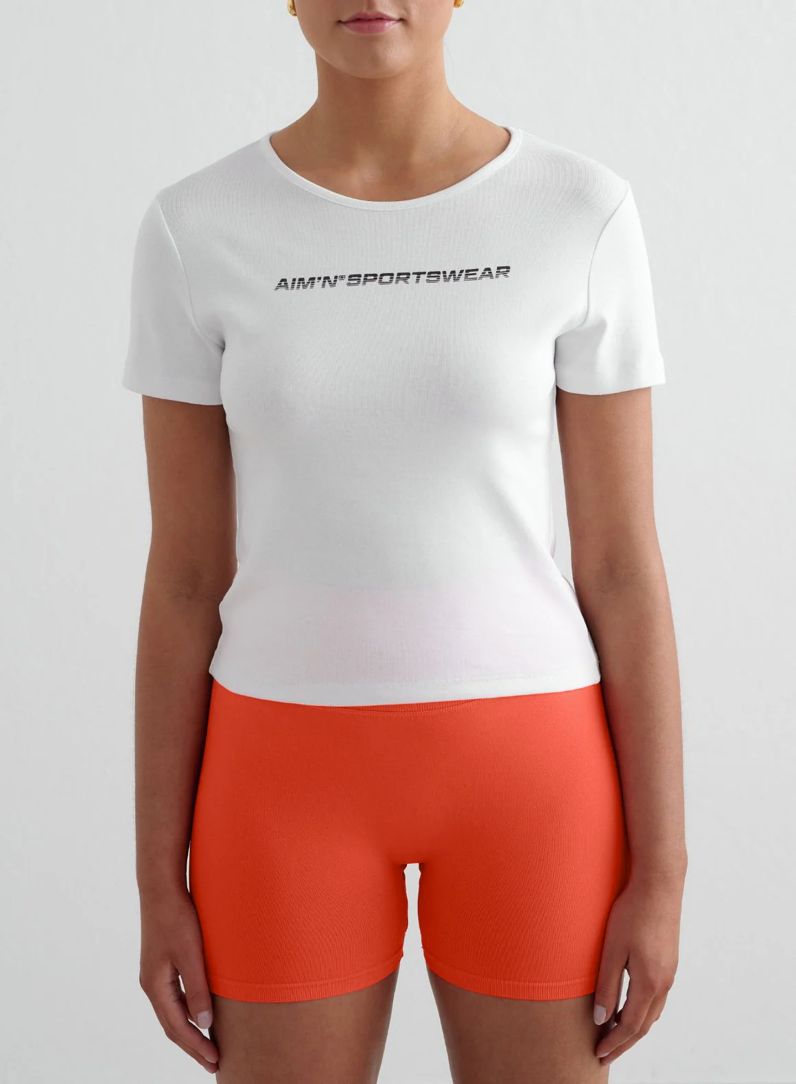 Tangerine Shape Seamless Hotpants & White Stretch T-Shirt Set - Image 3