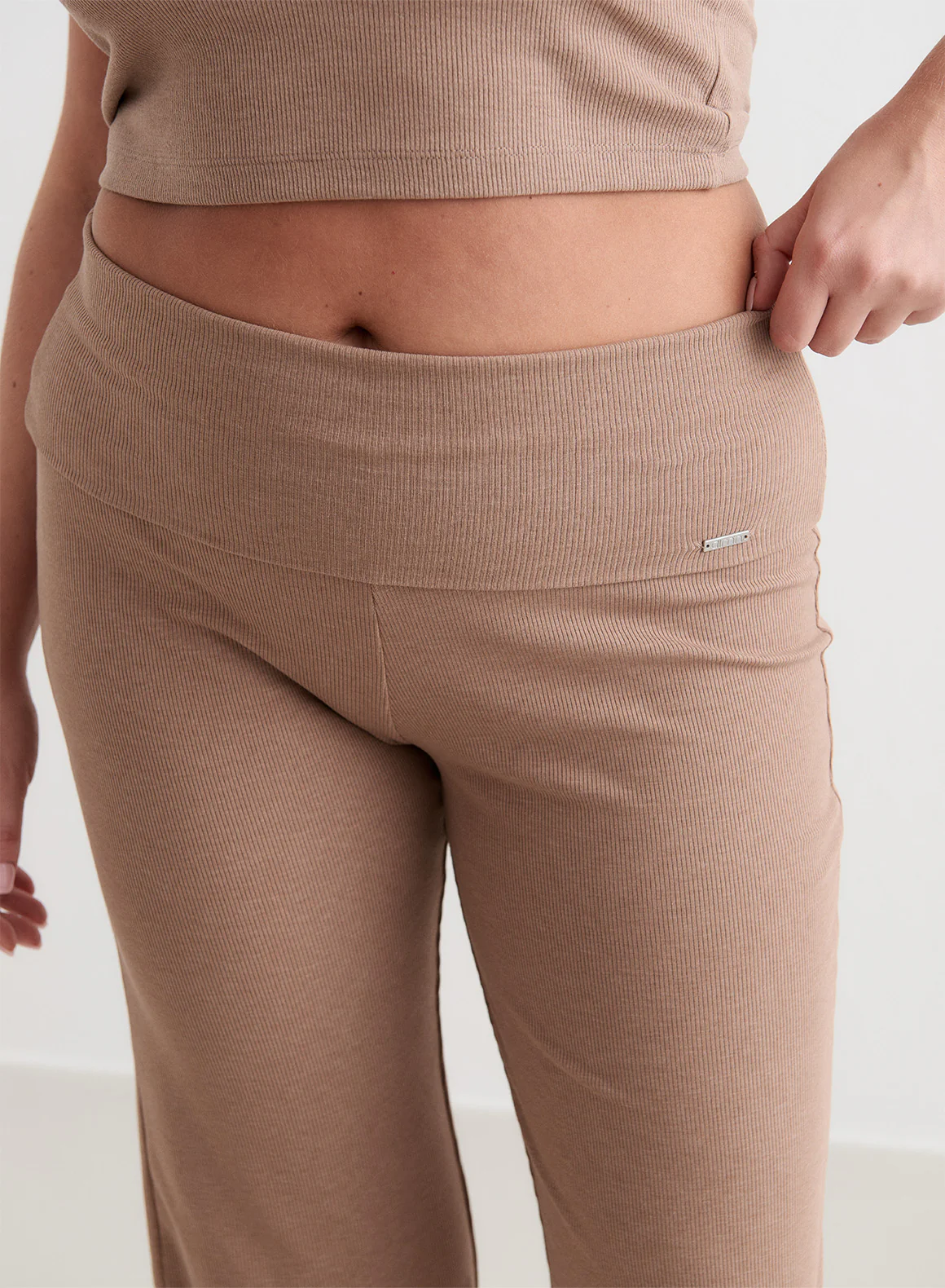 Toffee Melange Ease Ribbed Pants - Image 6