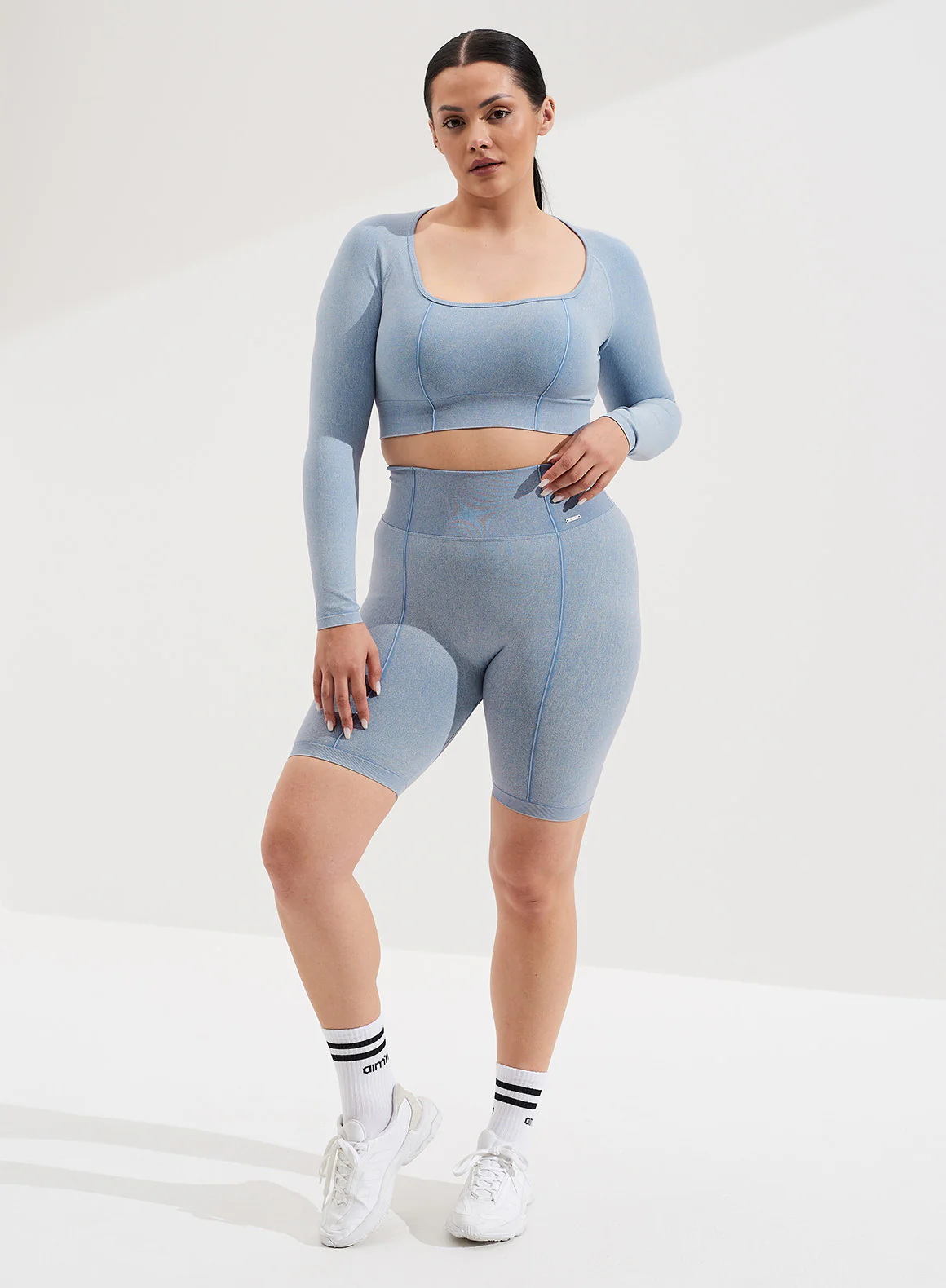 Washed Denim Washed Light Denim Seamless Crop Long Sleeve - Image 2
