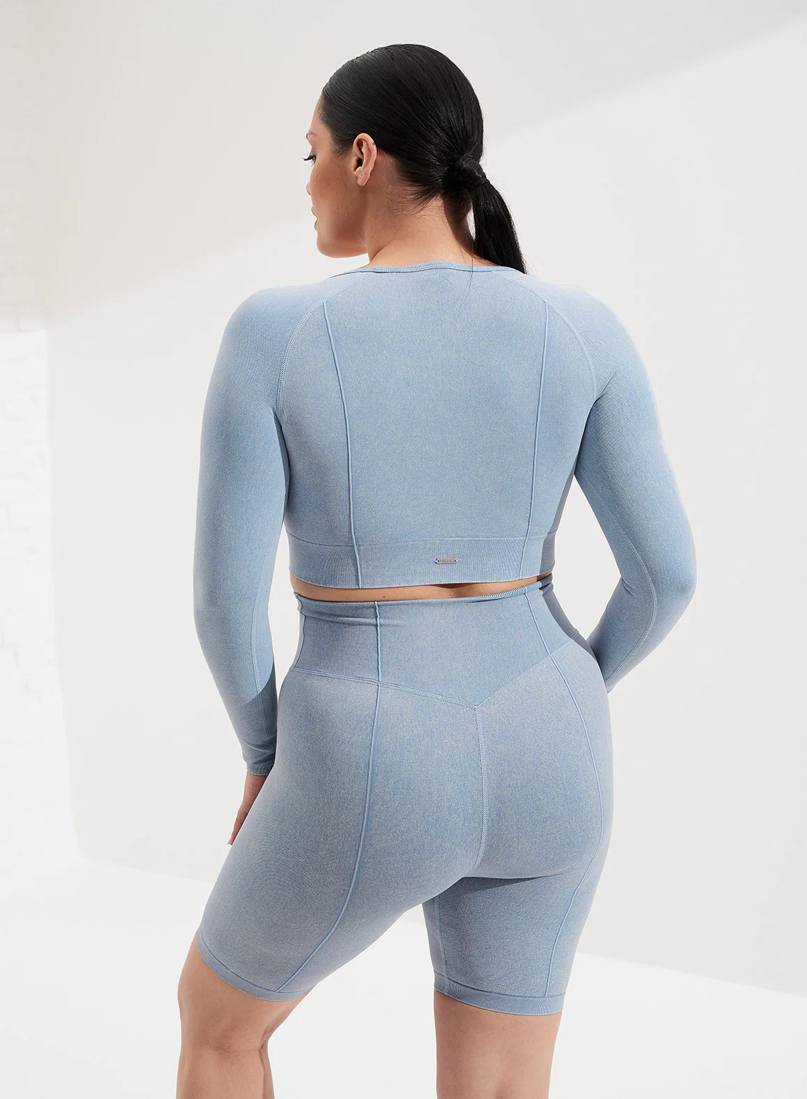 Washed Denim Washed Light Denim Seamless Crop Long Sleeve - Image 3