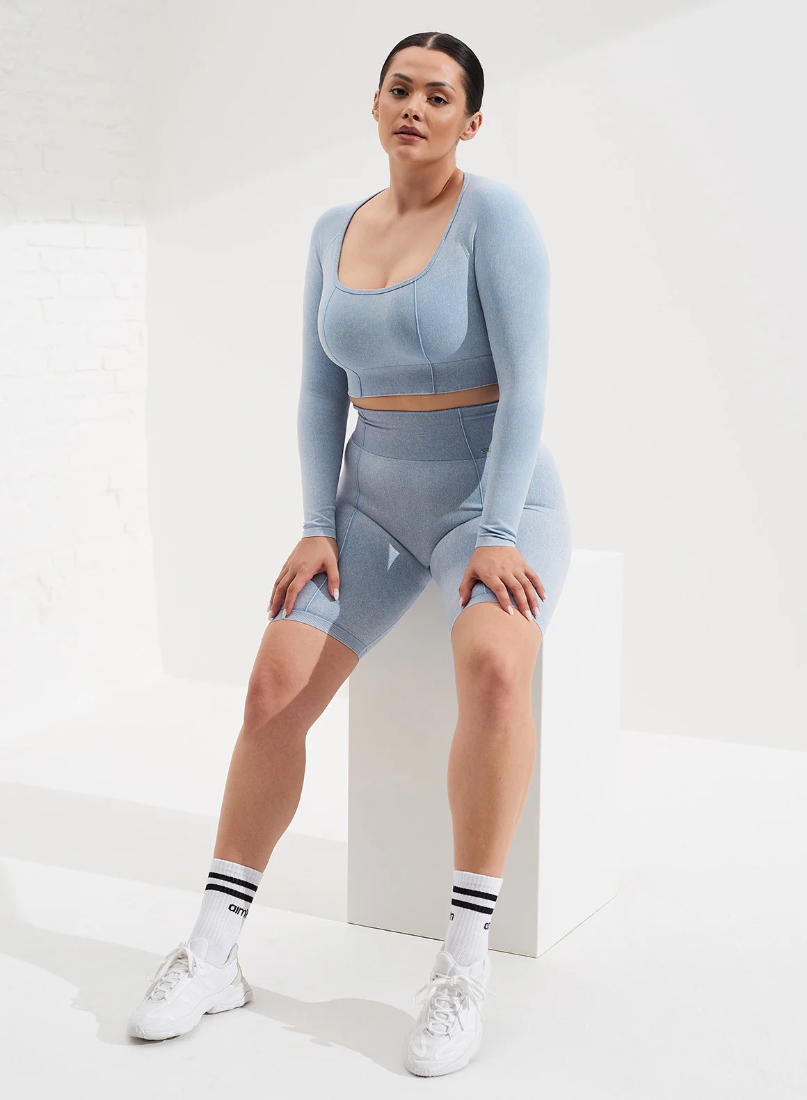 Washed Denim Washed Light Denim Seamless Crop Long Sleeve - Image 6