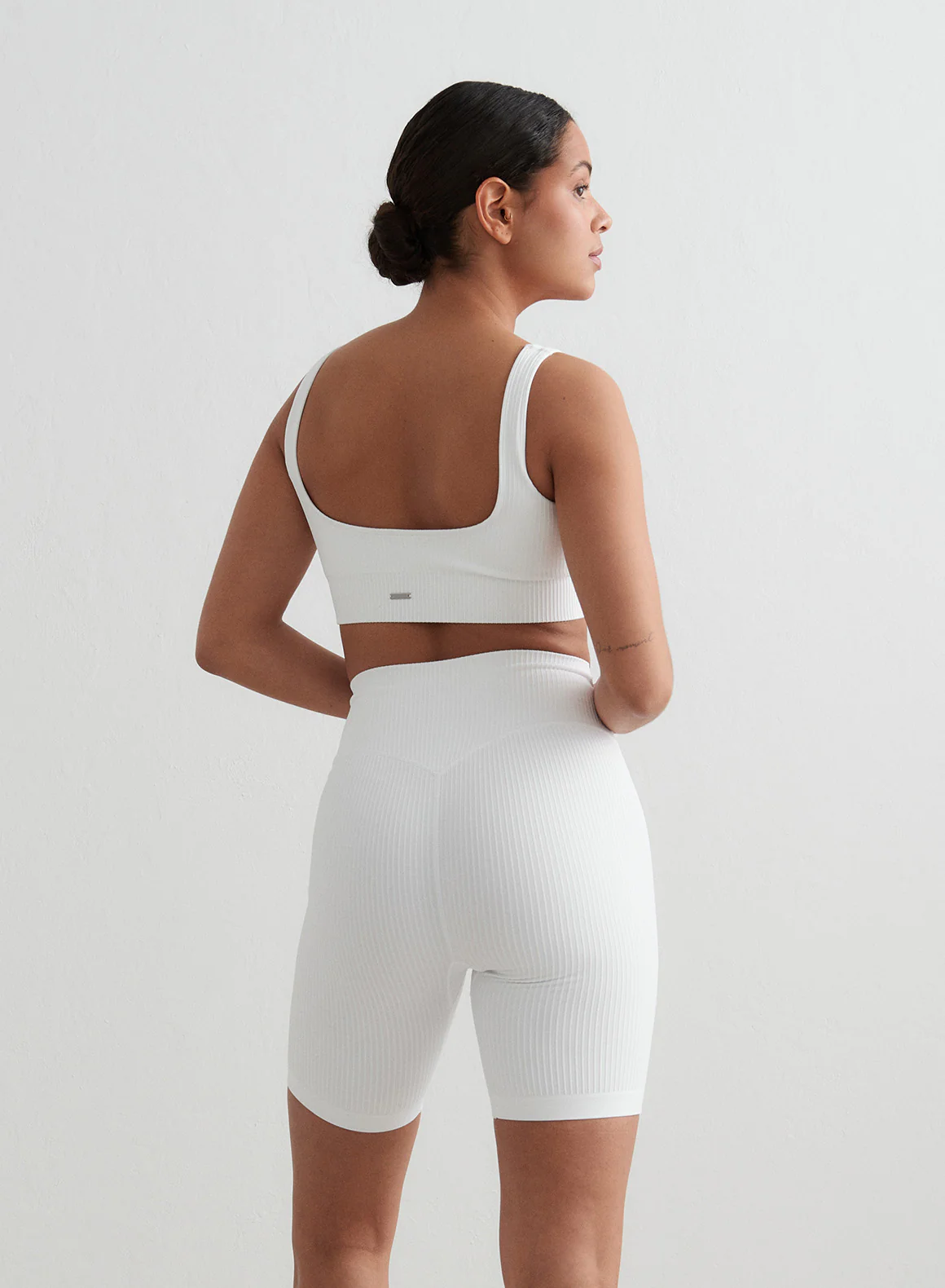 White Ribbed Seamless Biker Shorts - Image 3