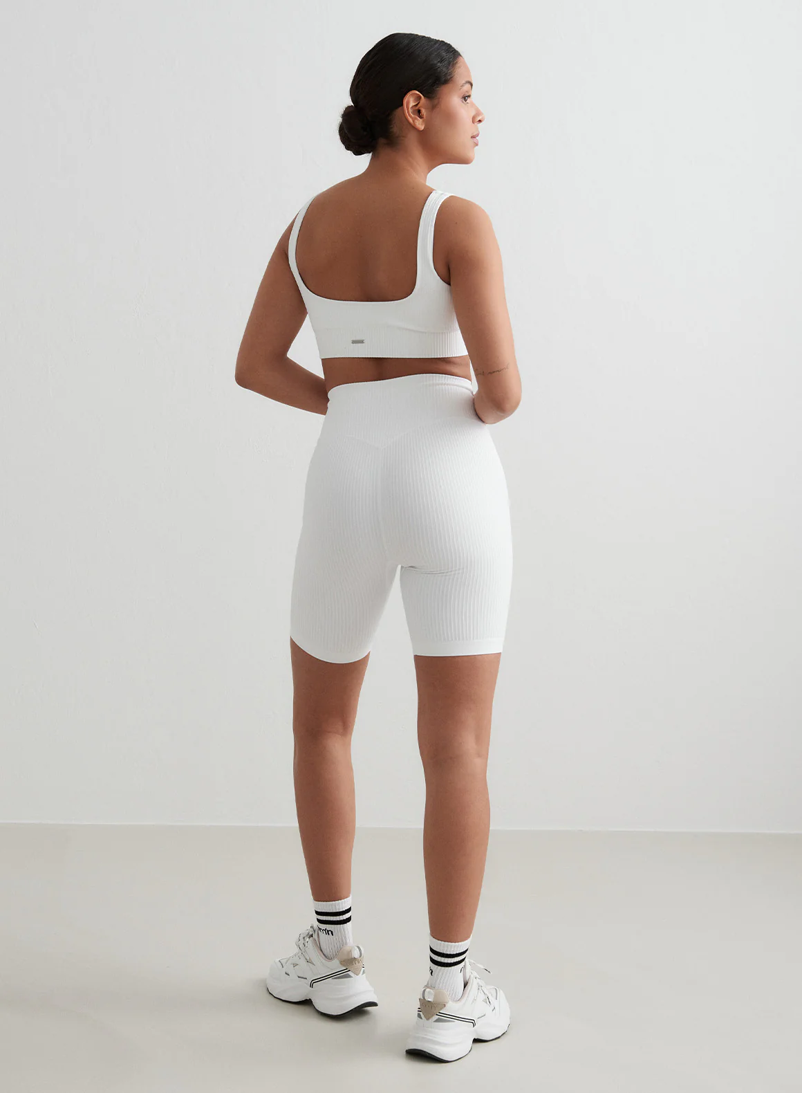 White Ribbed Seamless Biker Shorts - Image 4