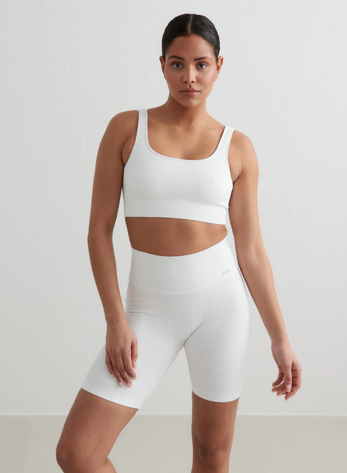 White Ribbed Seamless Biker Shorts - Image 7
