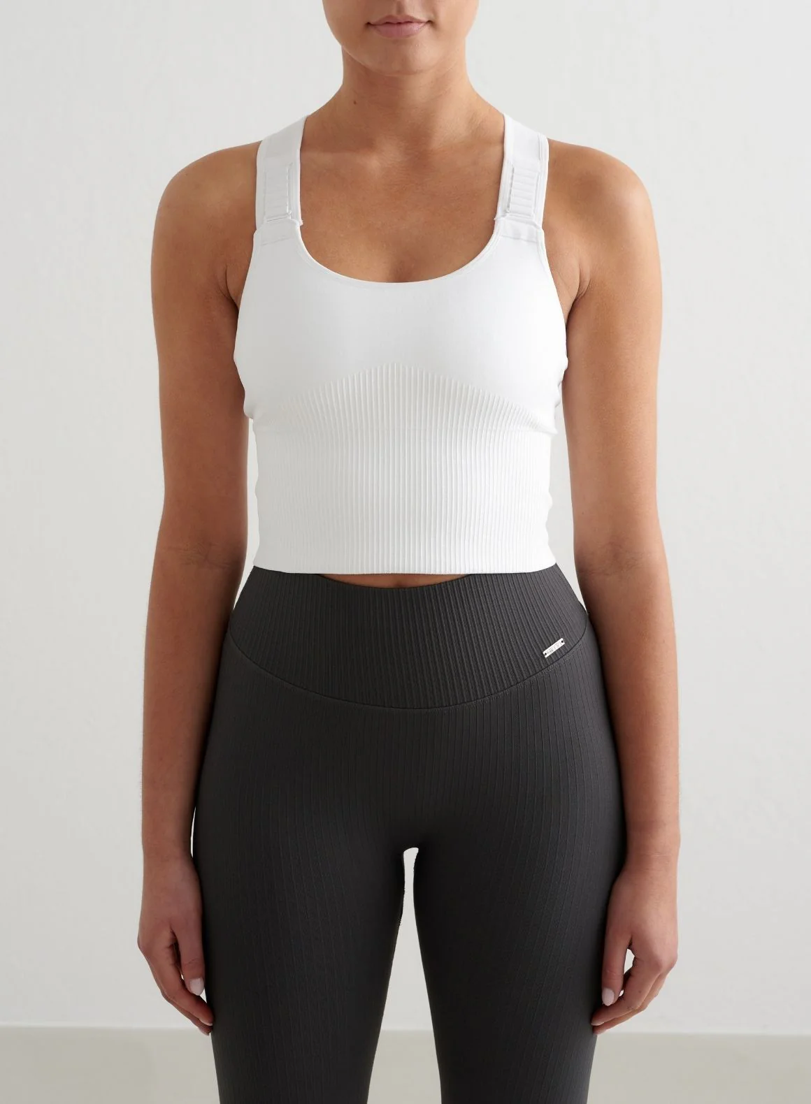White Ribbed Seamless High Support Bralette